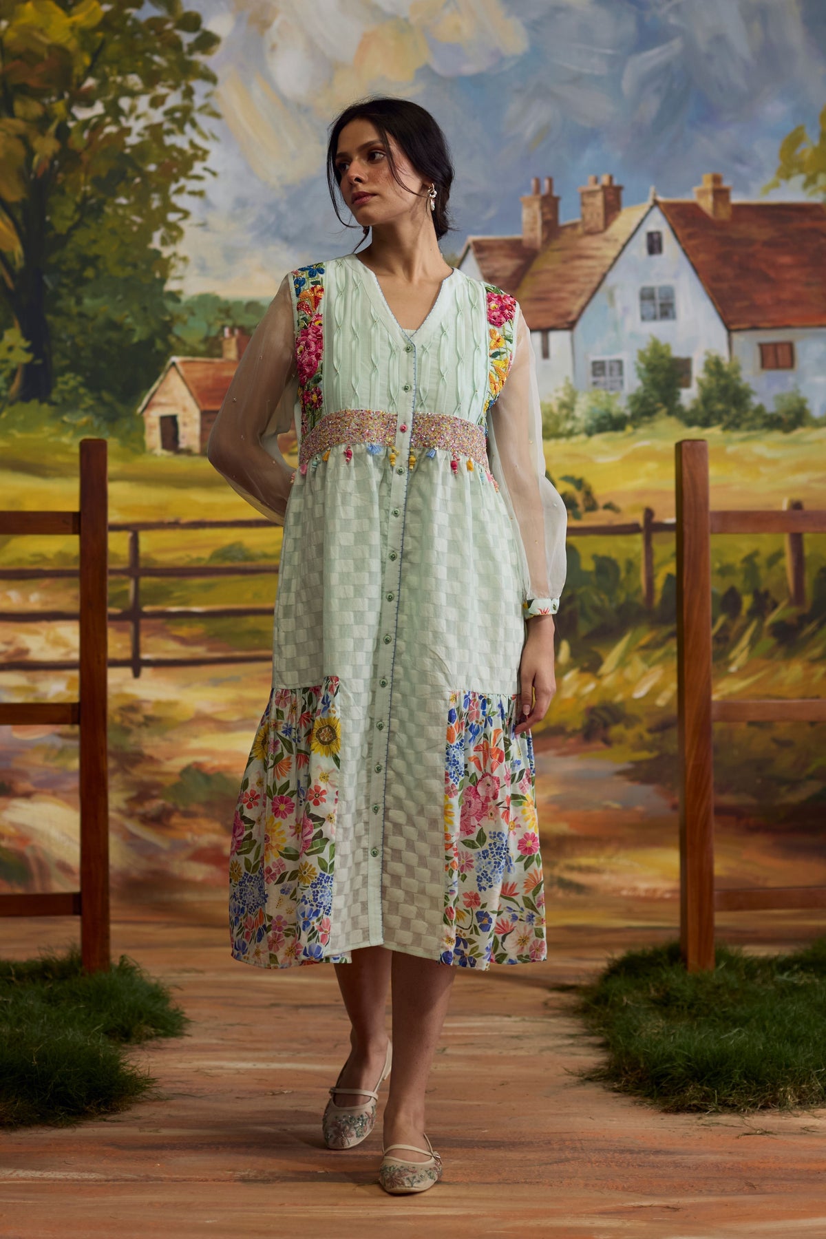 Meadow Floral Checkered Dress