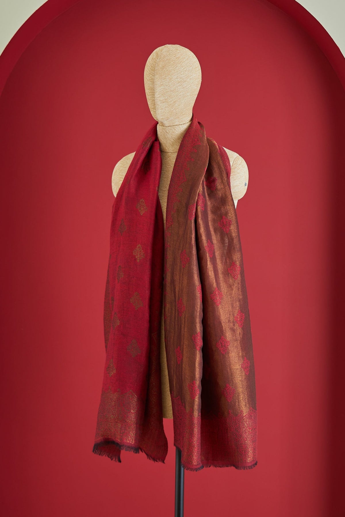 Wool Reversible Zari Maroon Stole