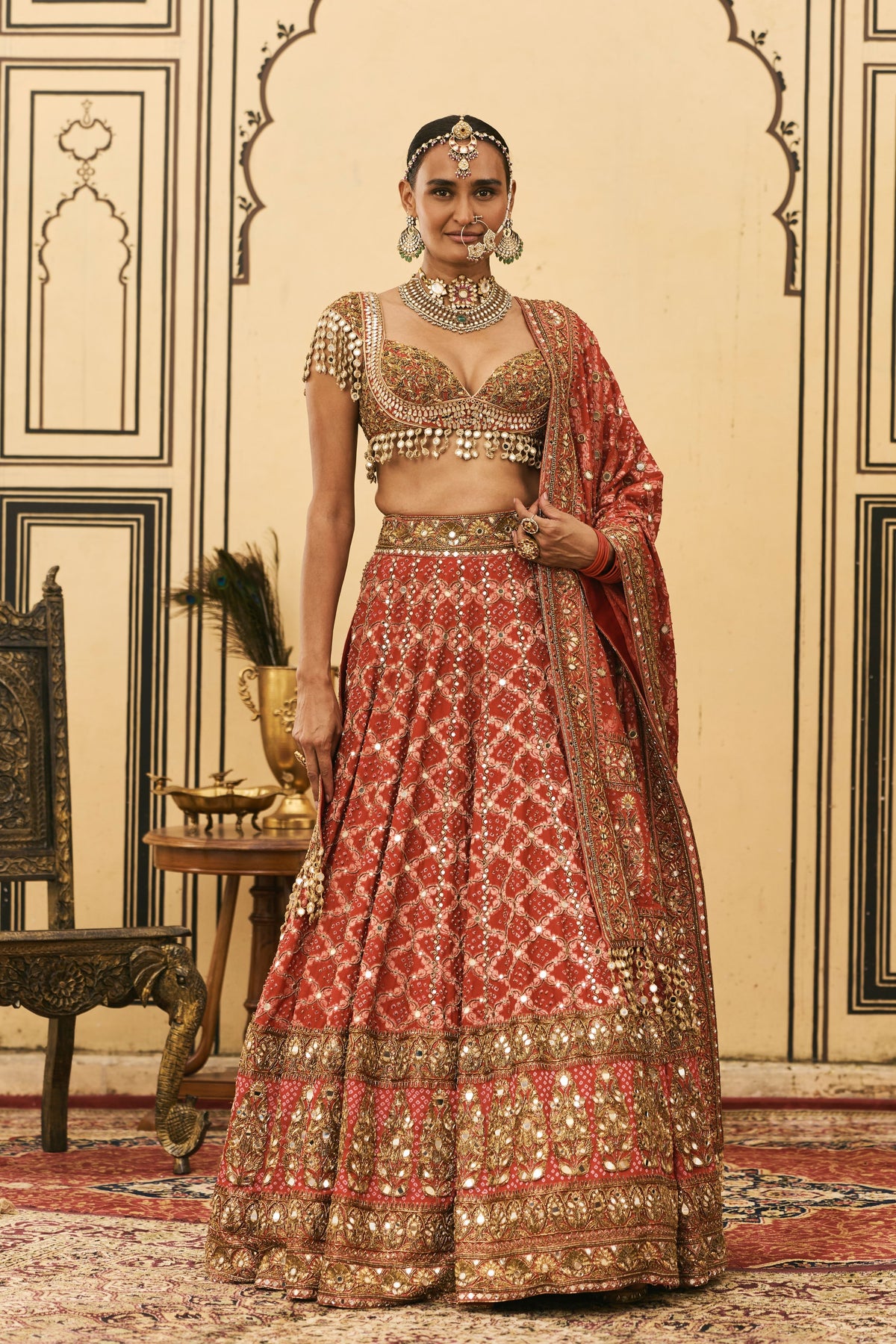 Red Bandhani Lehenga Set
