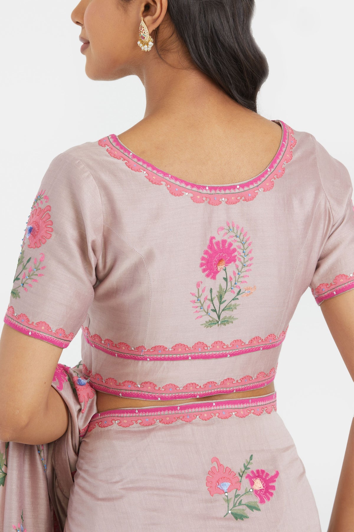 Lilac Silk Chanderi Saree Set