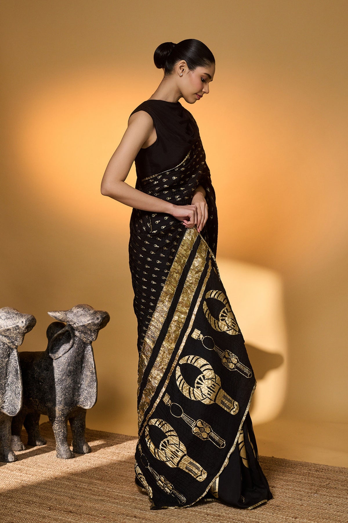 Black Tribal Mask Saree