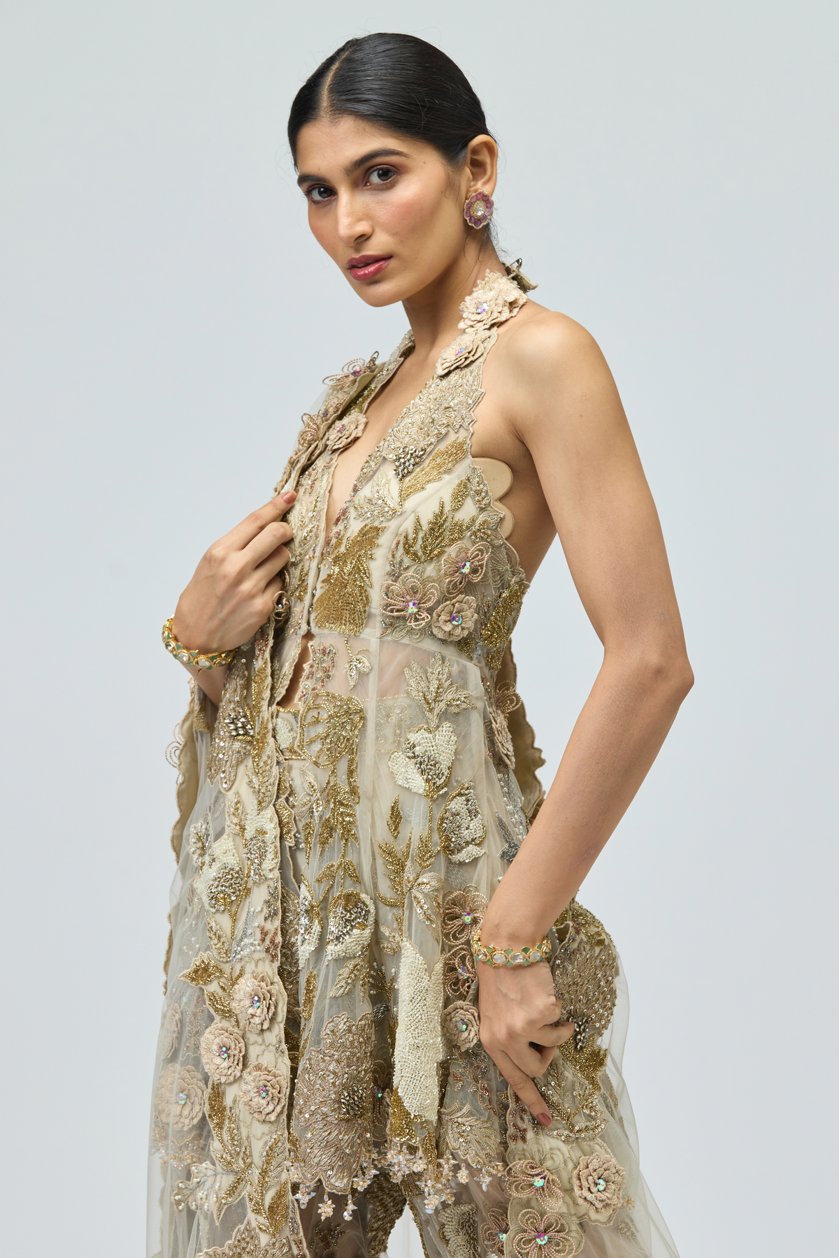 Gold Patchwork Sharara Set