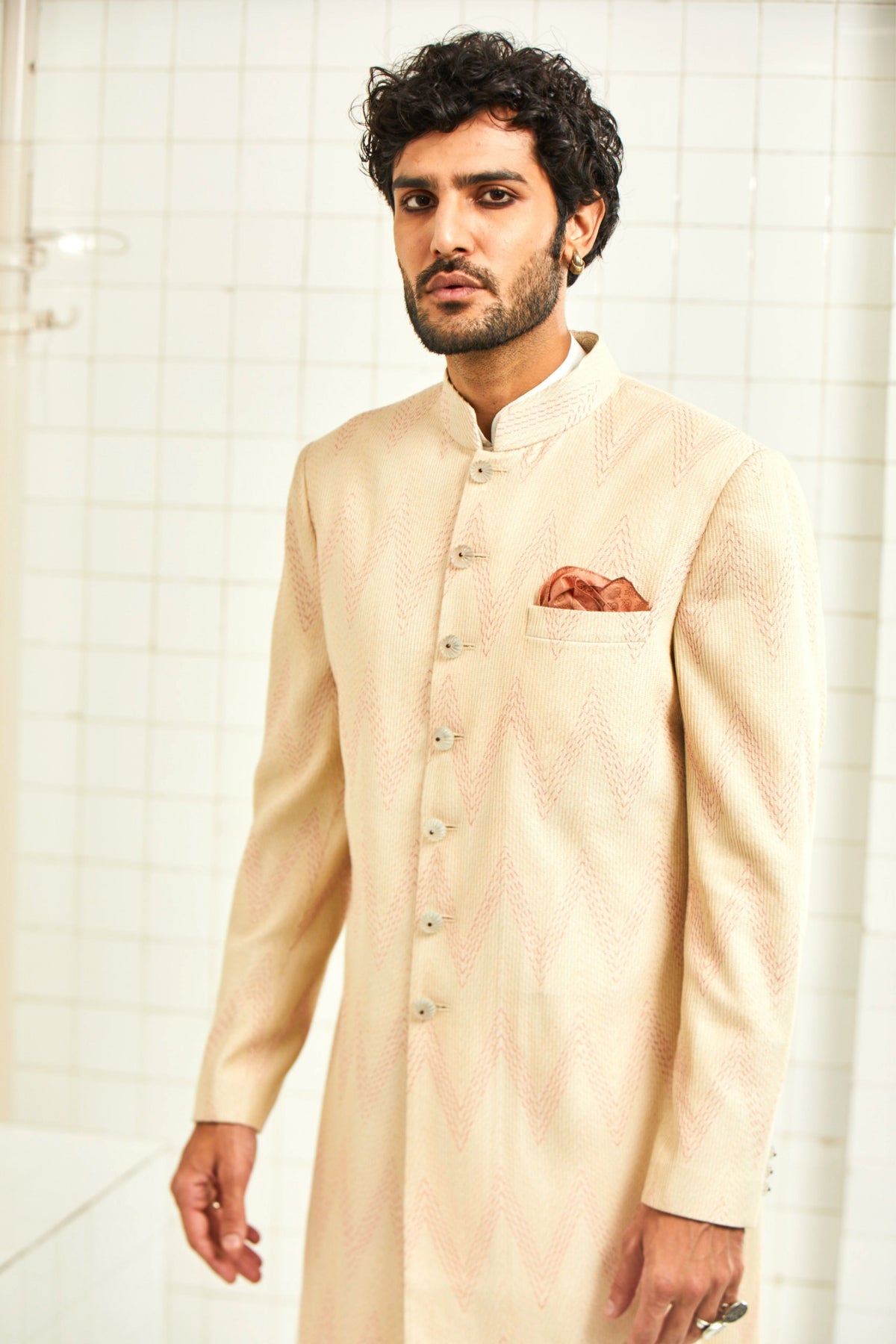 Theekariya Chevron Stitch Sherwani