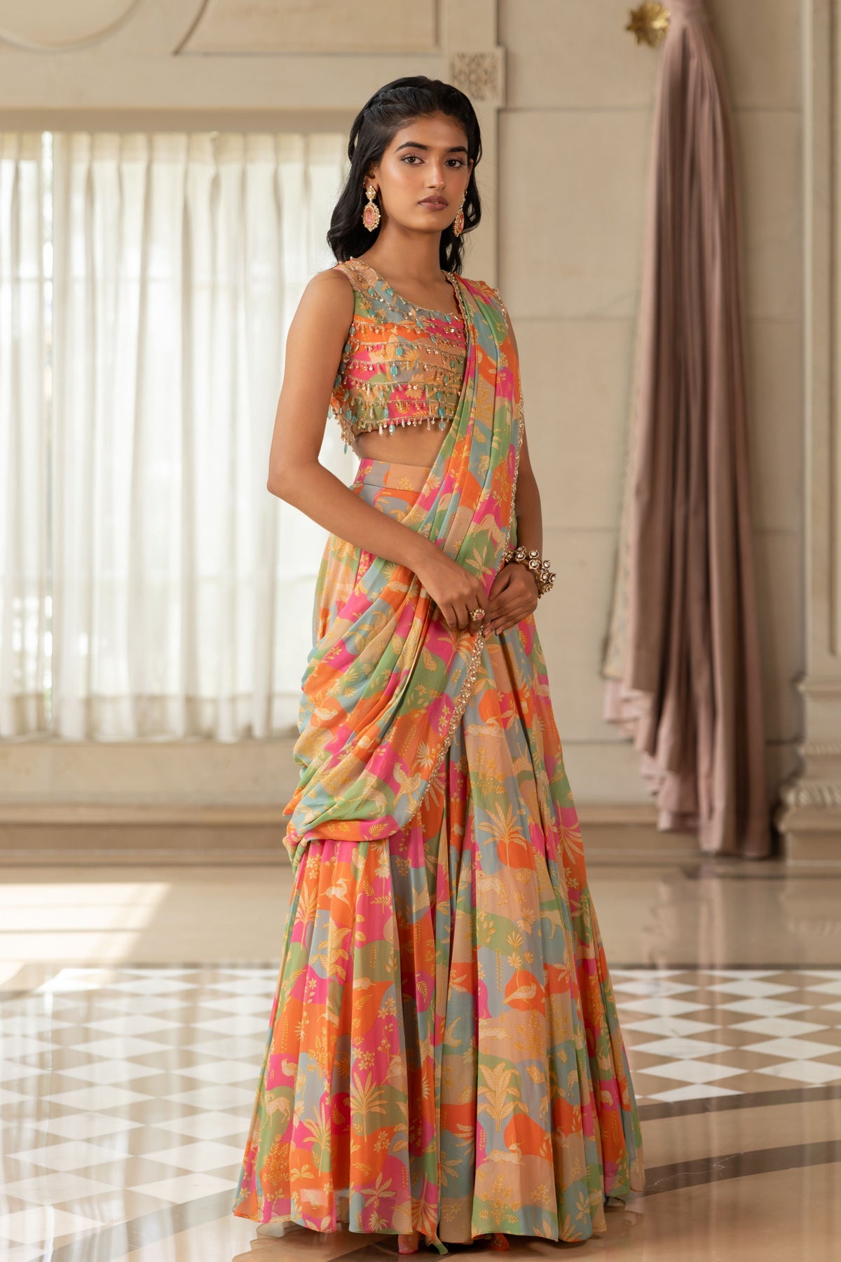 Kiara Multicolour Drape Saree Set