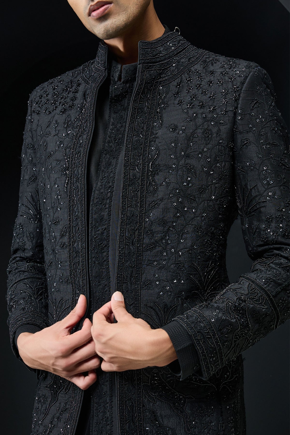 Black Open Indo Western Set