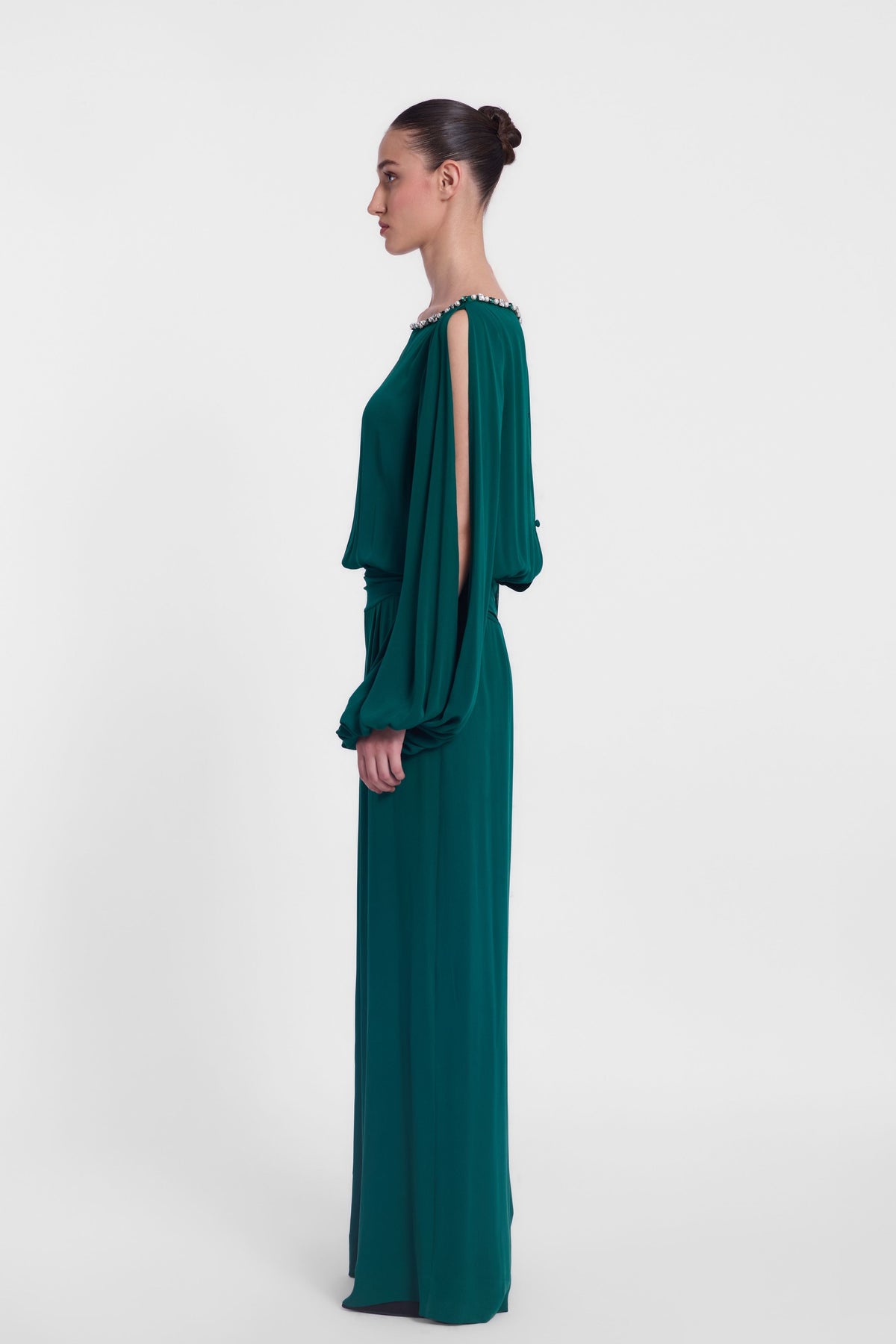 Boat Neck Slit Sleeve Jumpsuit