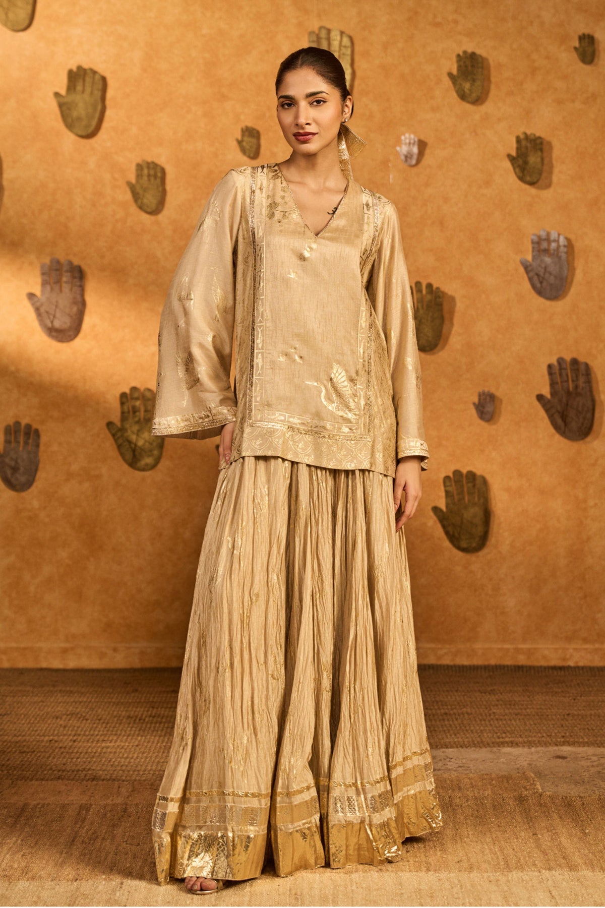 Oatmeal Crane Lehenga Set