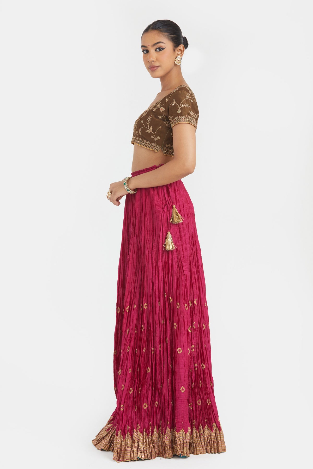 Olive Silk Lehenga Set