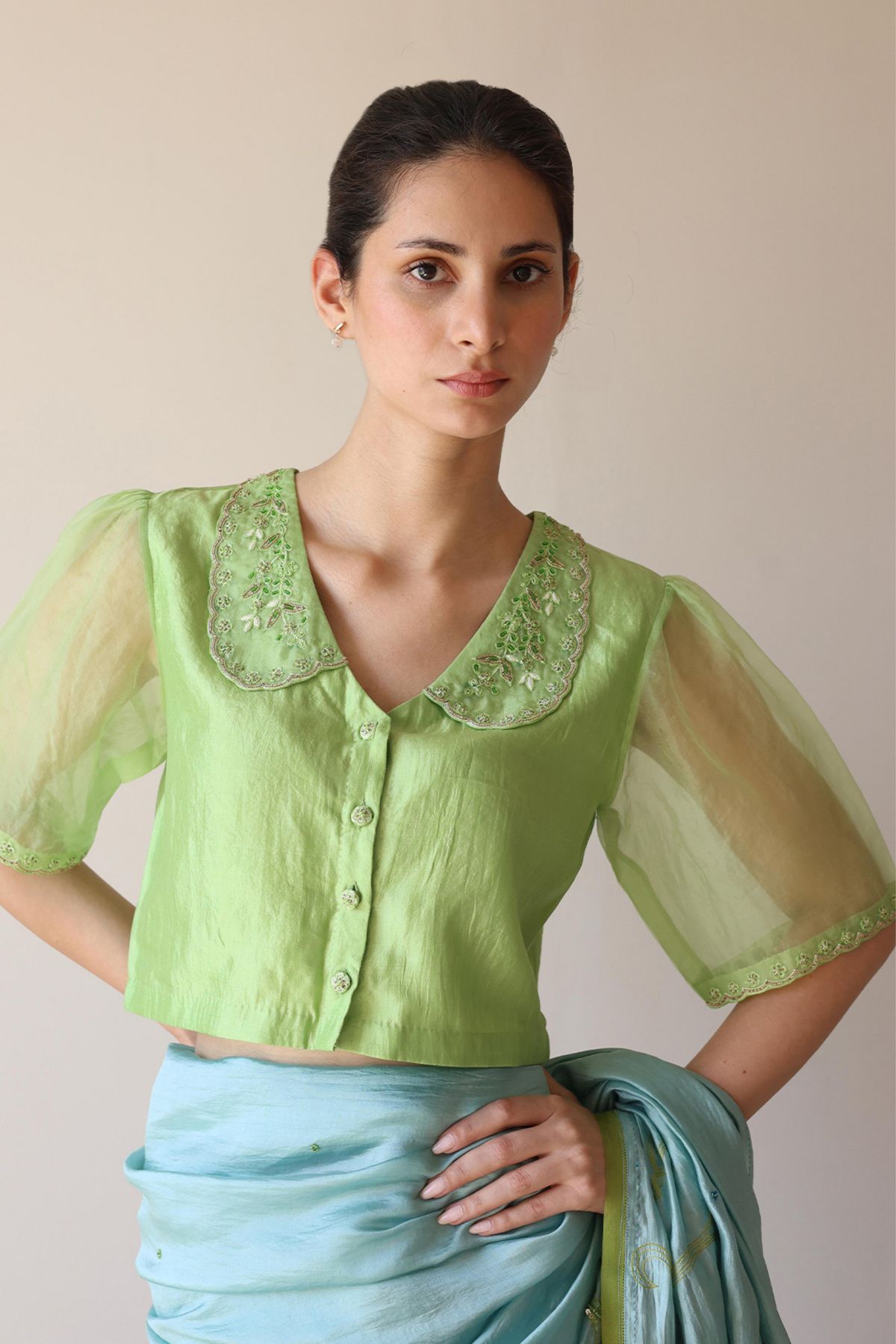 Sunlit Morning Embroidered Green Blouse