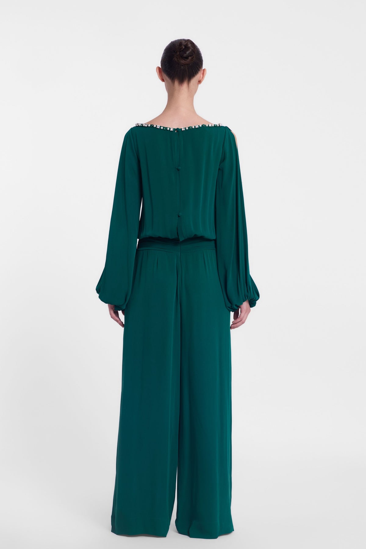 Boat Neck Slit Sleeve Jumpsuit
