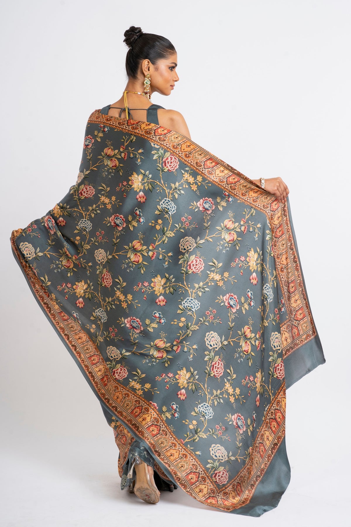 Zoya Saree in Charcoal Grey