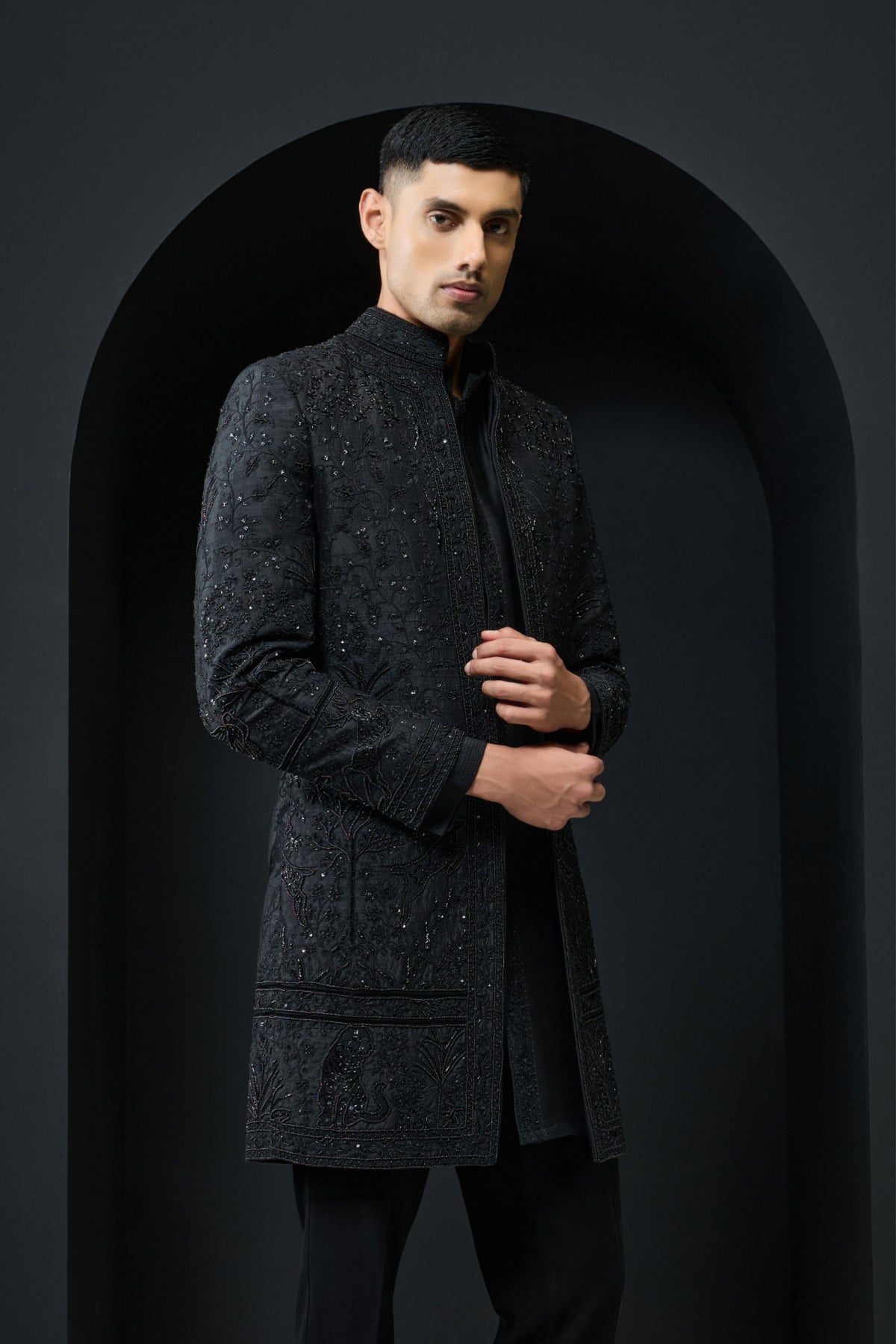 Black Open Indo Western Set