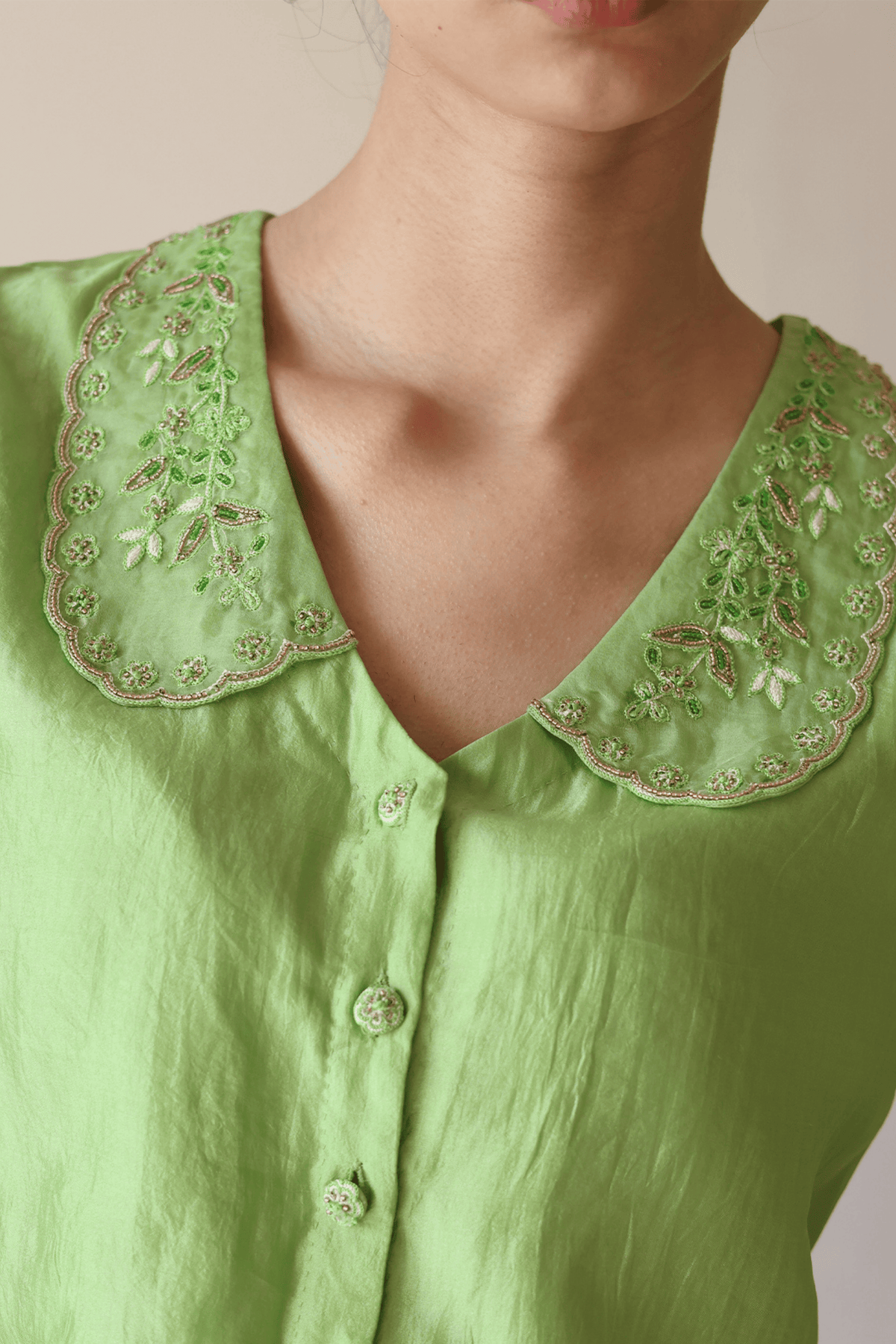 Sunlit Morning Embroidered Green Blouse