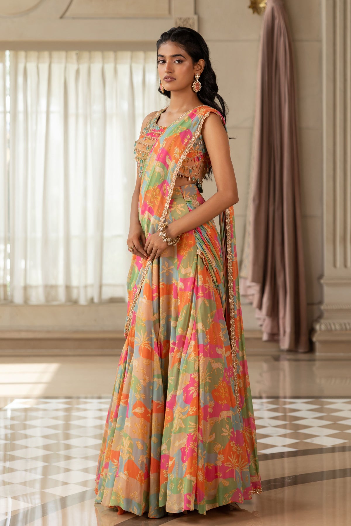 Kiara Multicolour Drape Saree Set