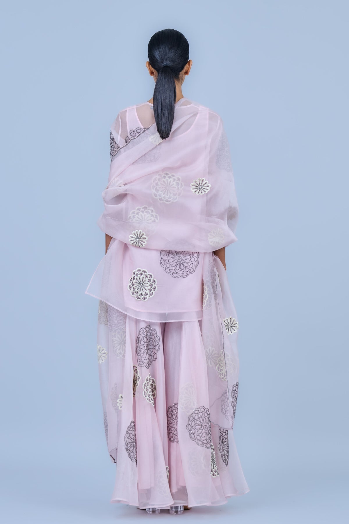 Pink Threadwork Silk Organza Sharara