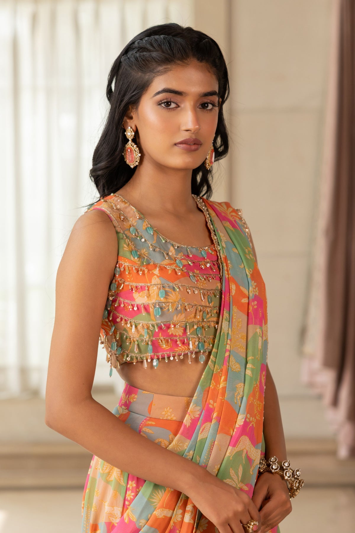 Kiara Multicolour Drape Saree Set