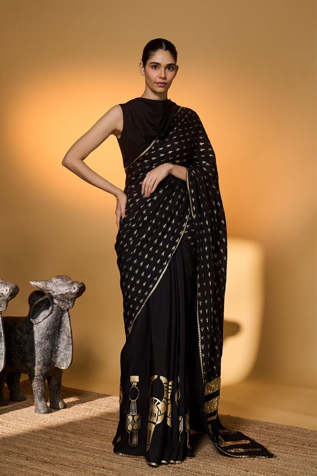 Black Tribal Mask Saree