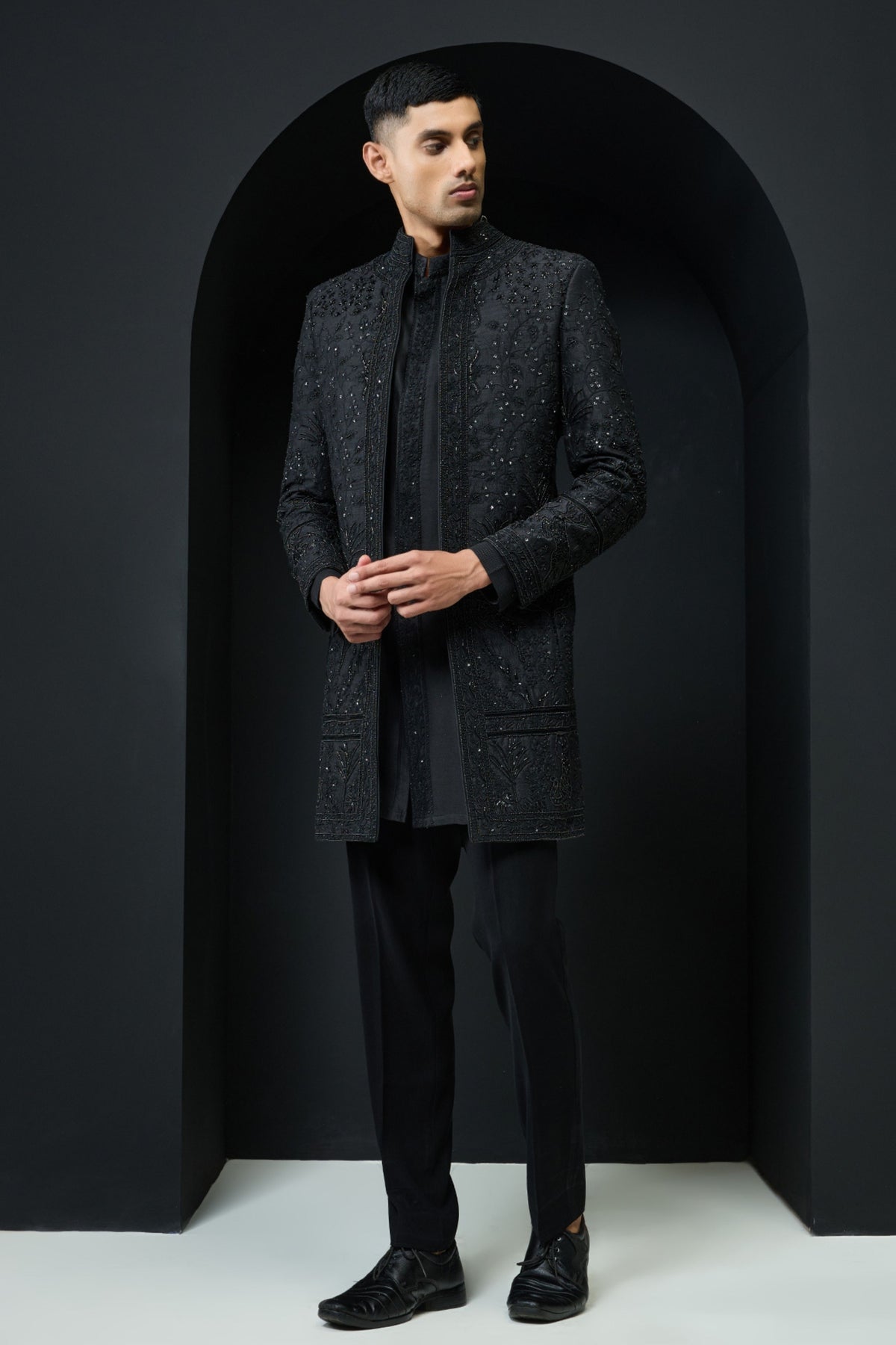 Black Open Indo Western Set