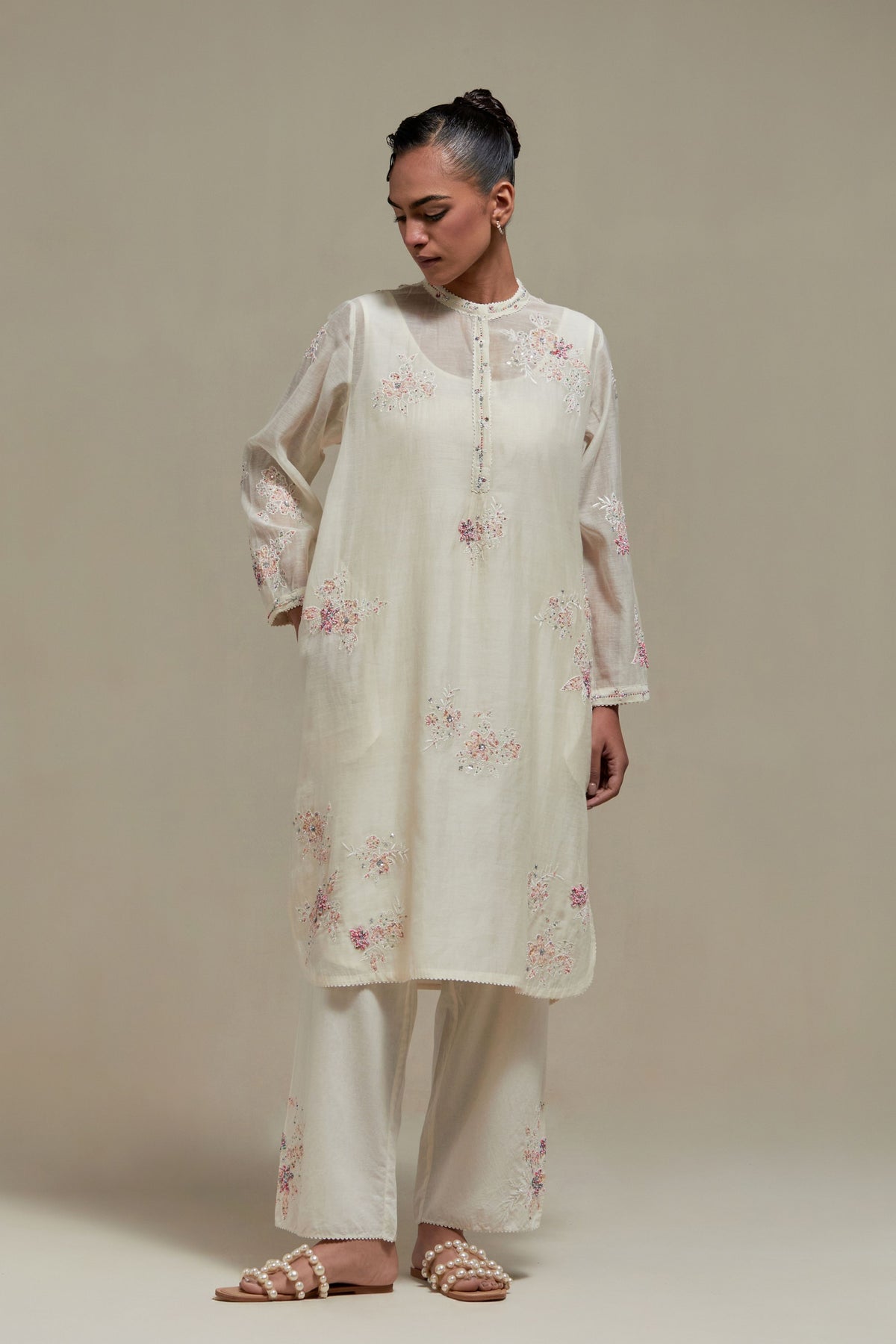 Pink Applique Kurta And Pants
