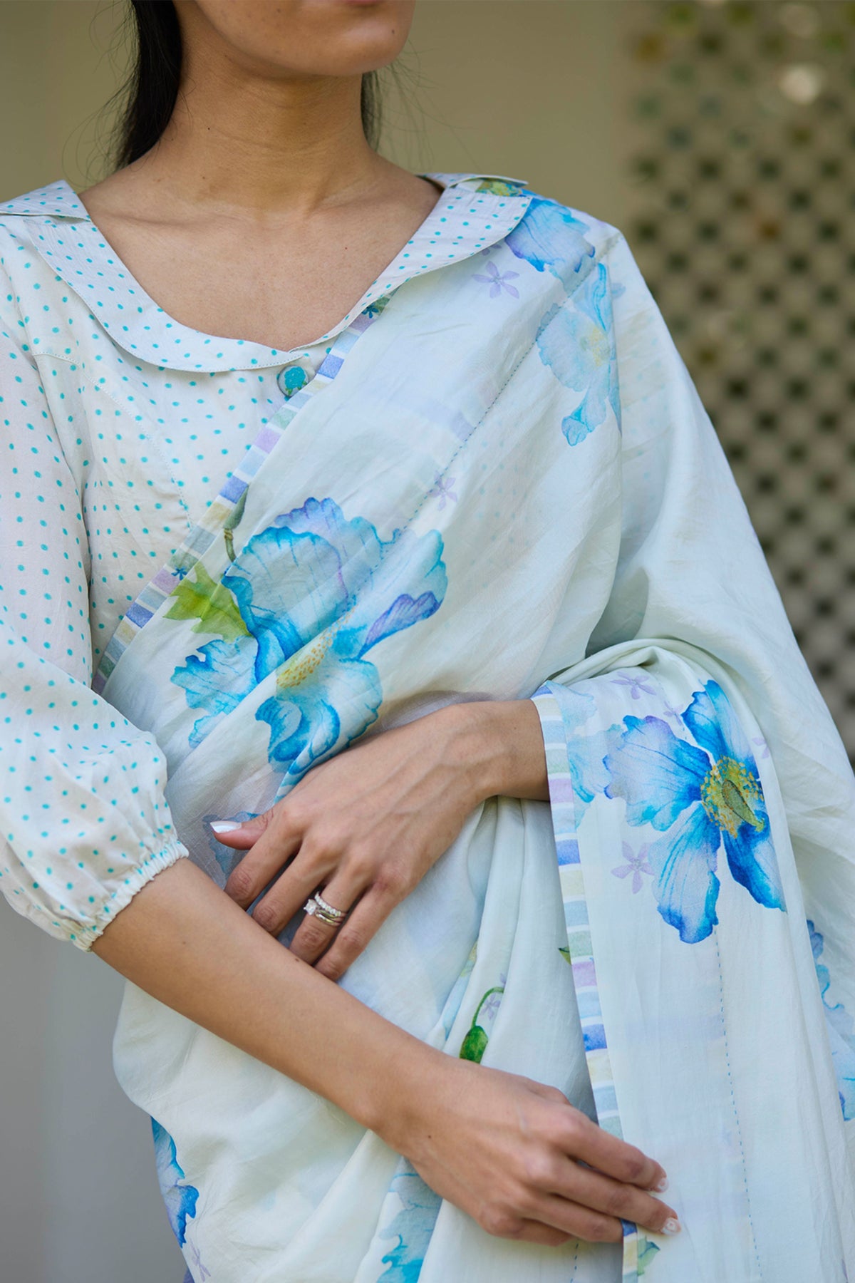 Aura Poppy Ivory Saree