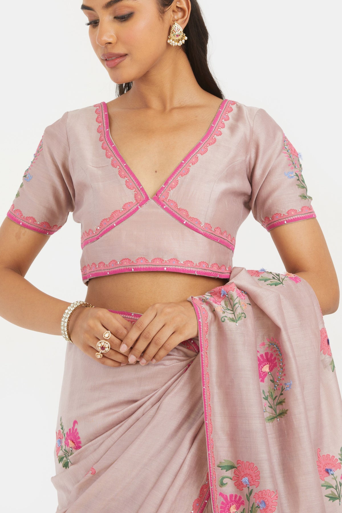 Lilac Silk Chanderi Saree Set