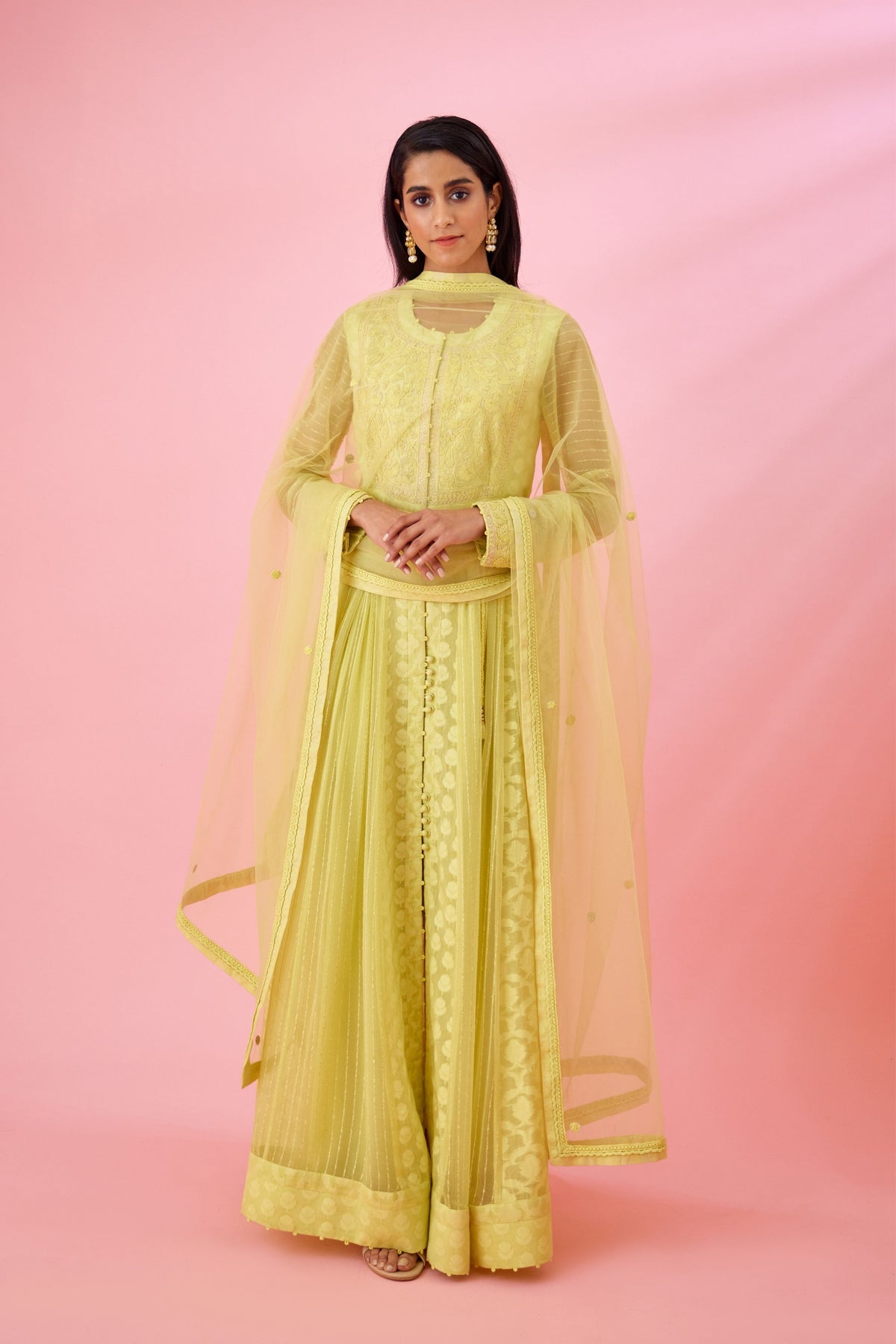 Lemon yellow Anarkali set