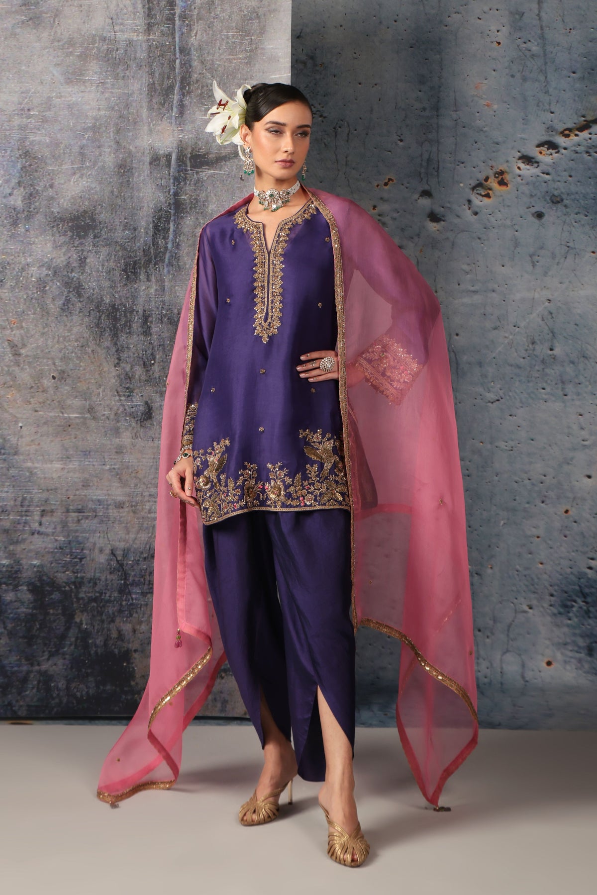 Purple Heavy Short Kurta Set
