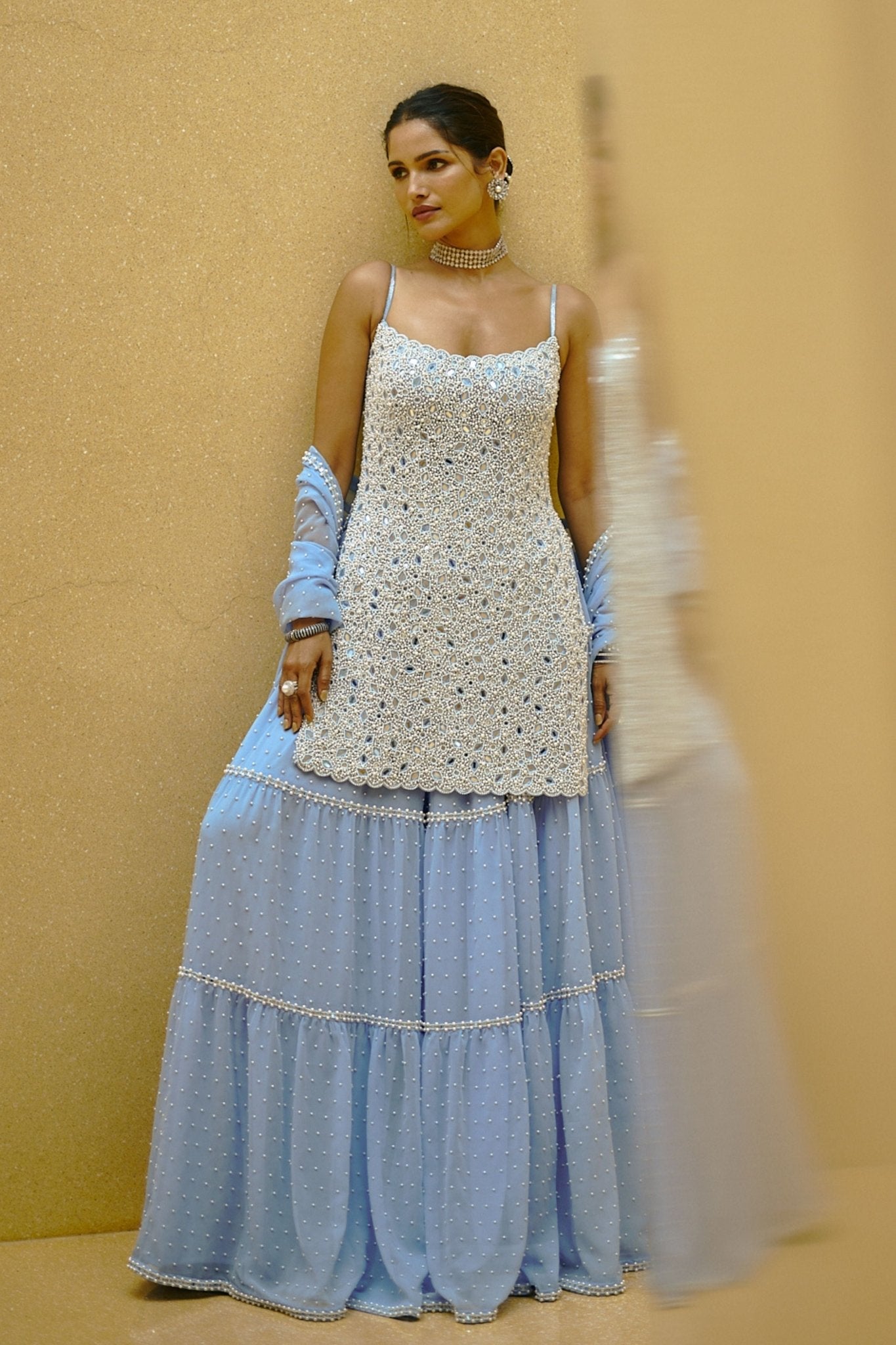 Dew Blue Sharara Set - Vvani by Vani Vats - Elahe