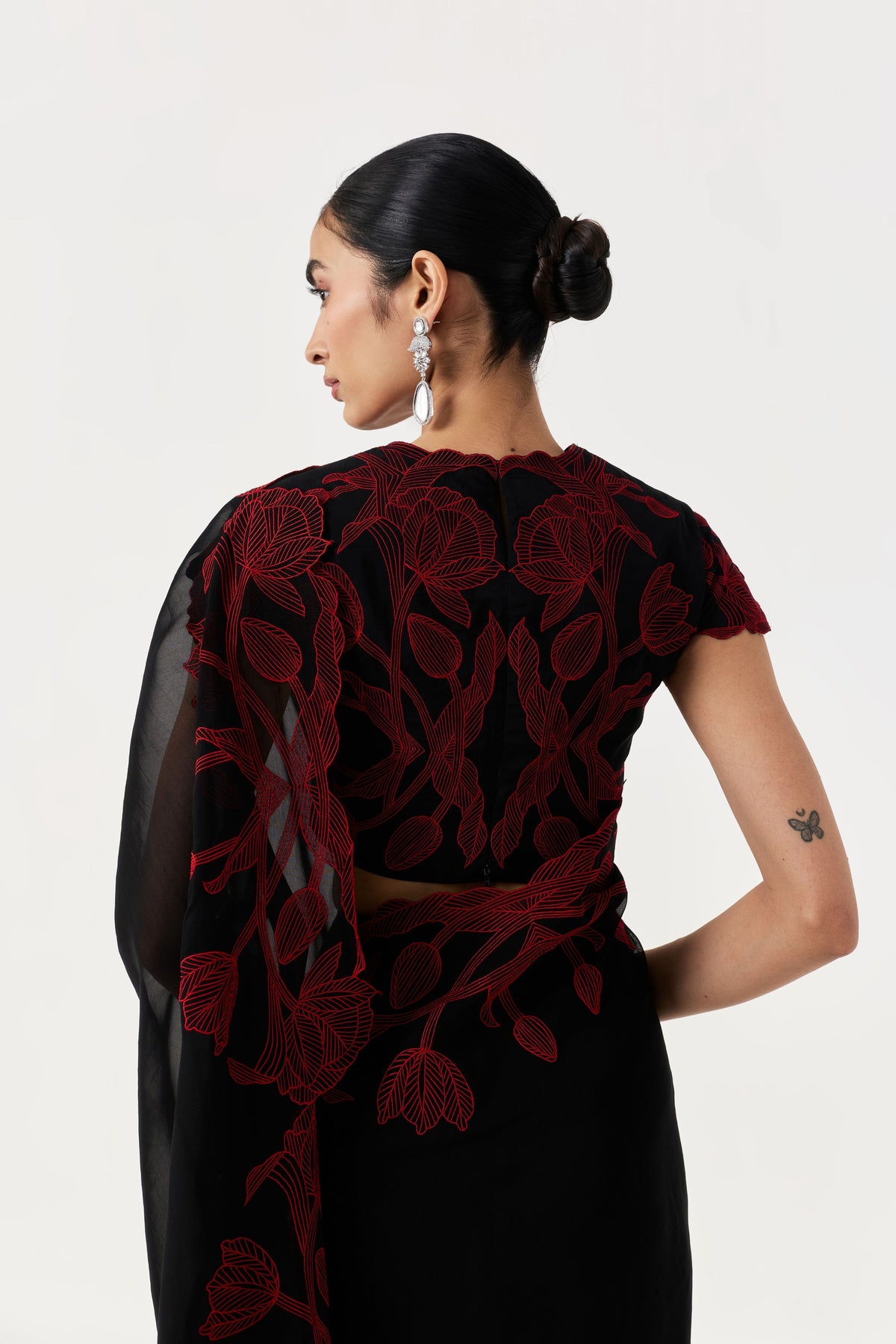 Wild Tulip Pre-Stitched Black Red Saree Set