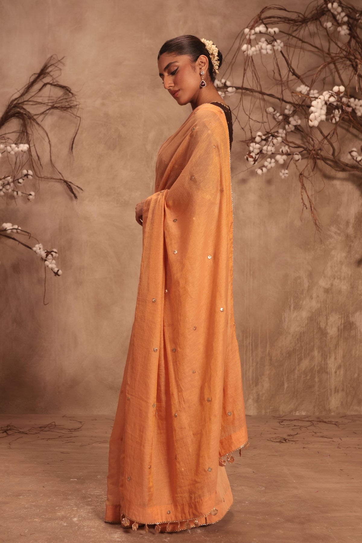 Orange Embroidered Saree Set