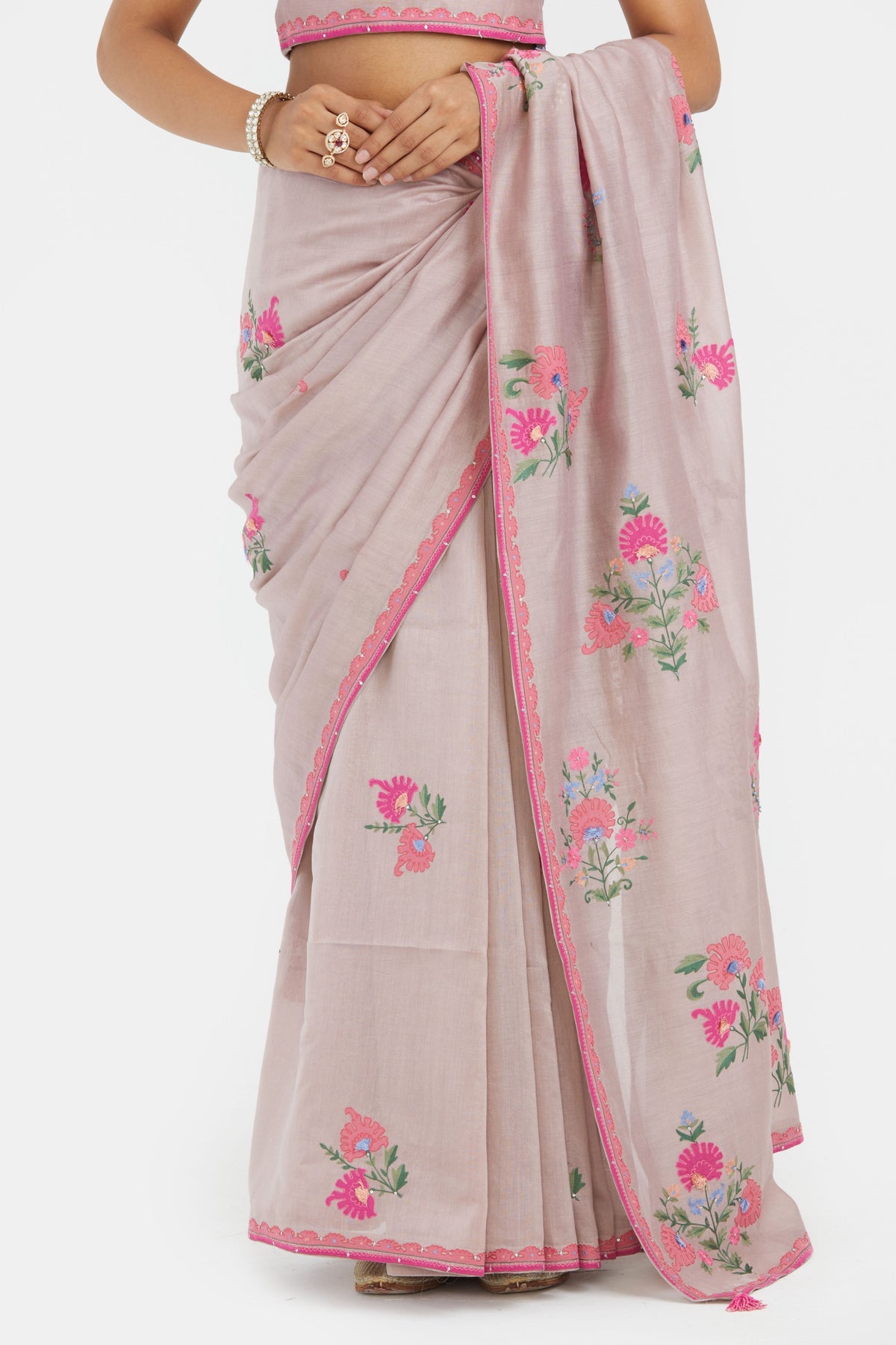 Lilac Silk Chanderi Saree Set