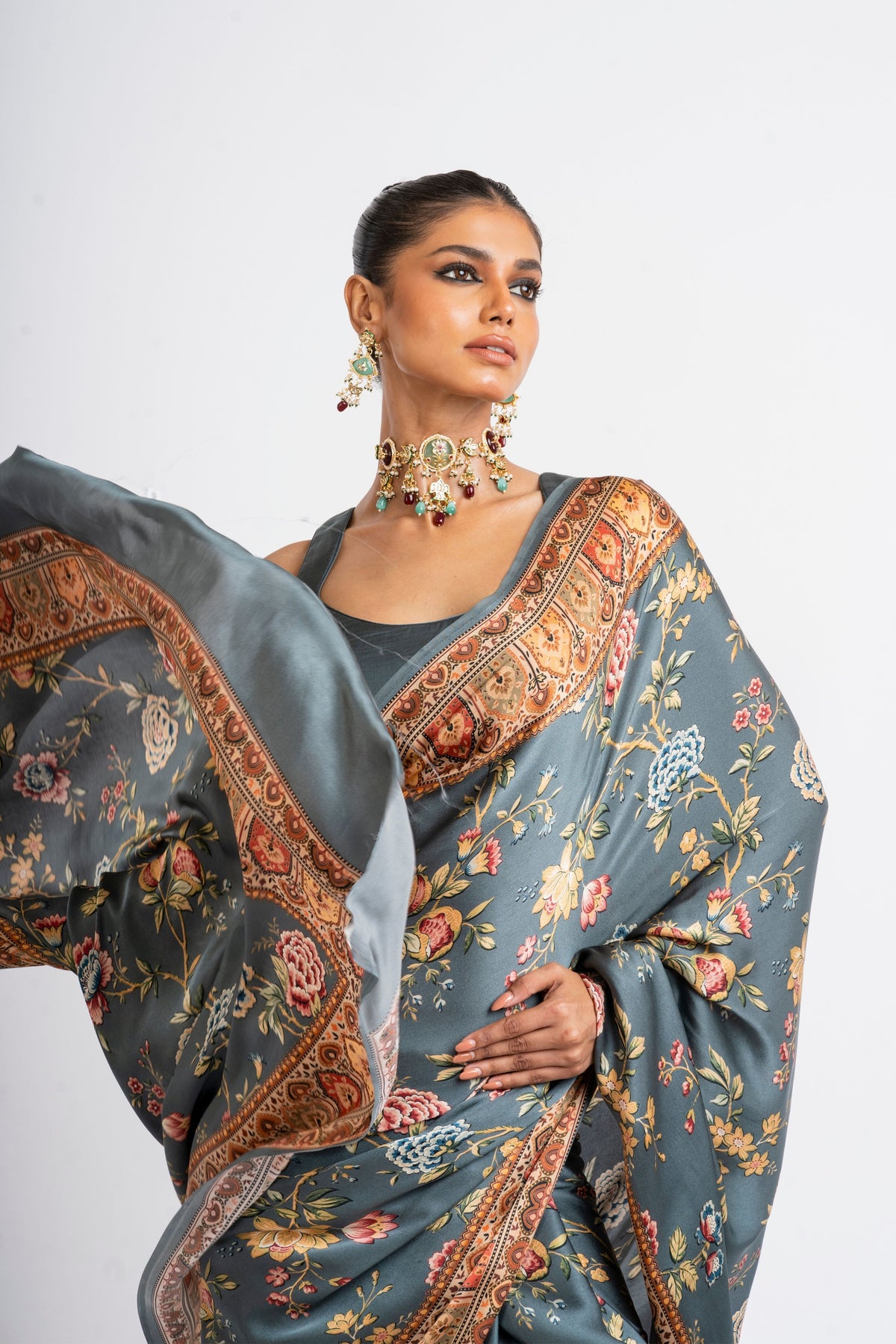 Zoya Saree in Charcoal Grey
