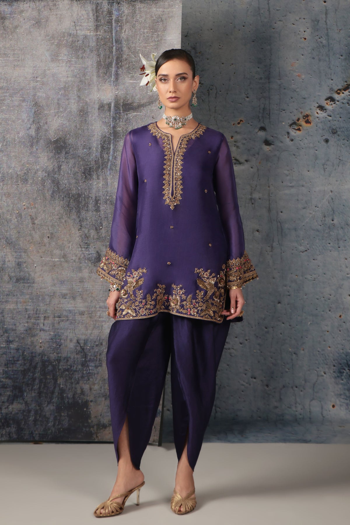 Purple Heavy Short Kurta Set