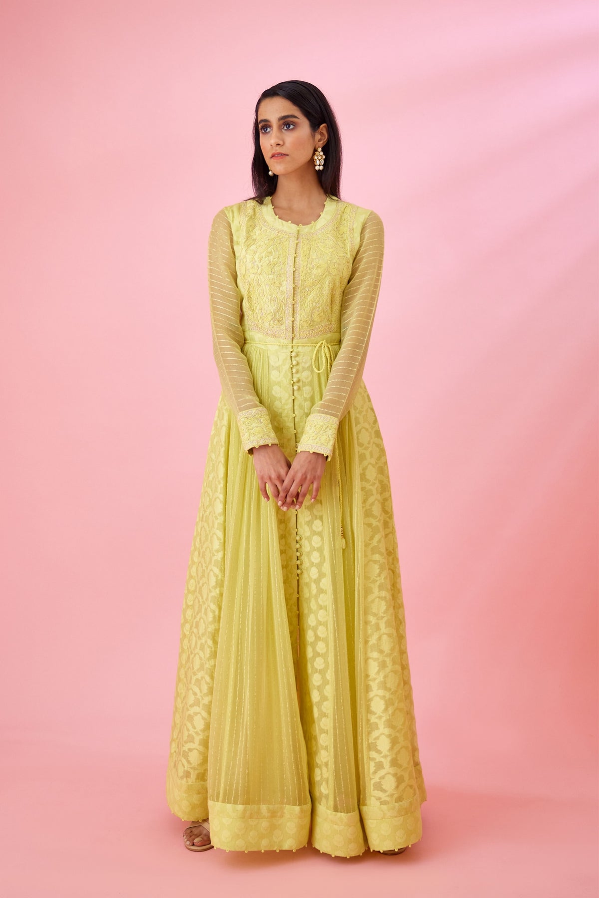 Lemon yellow Anarkali set