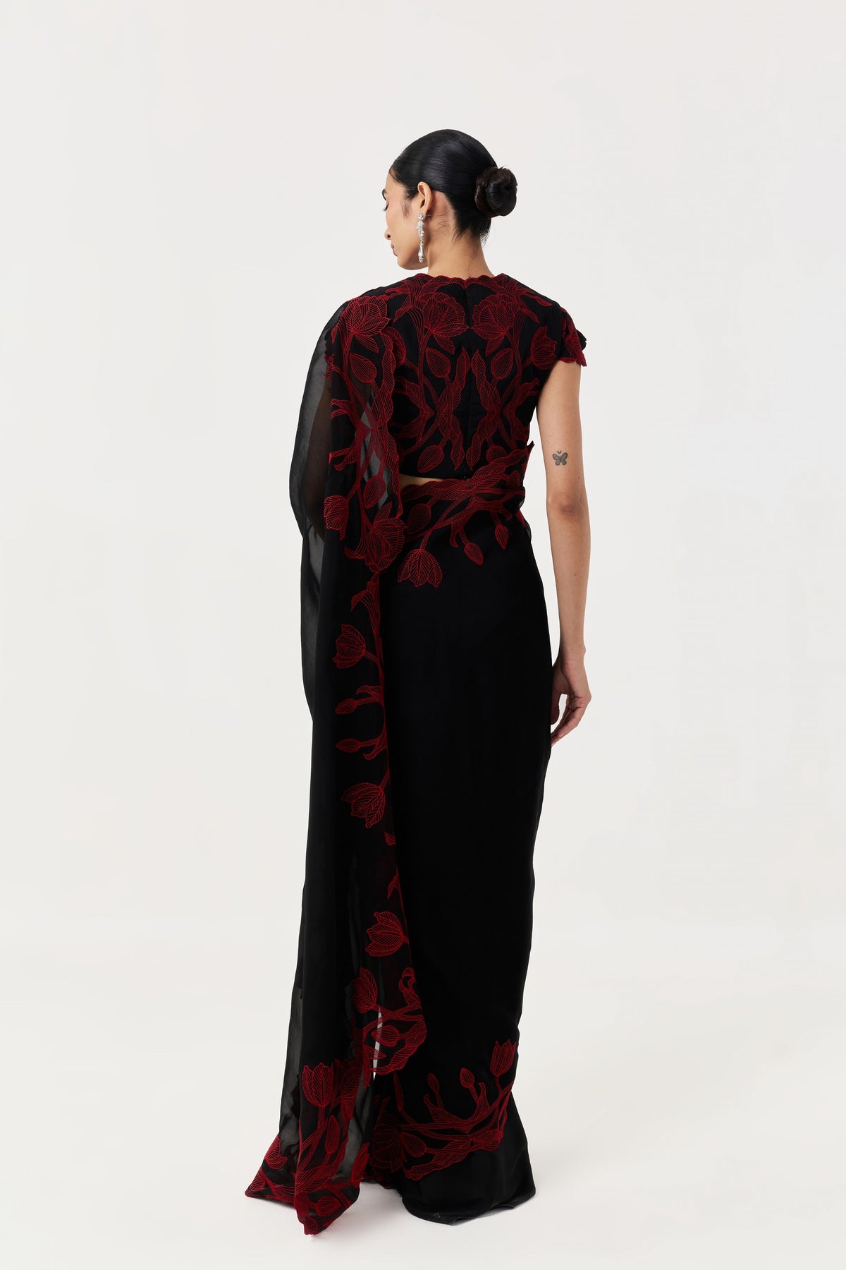 Wild Tulip Pre-Stitched Black Red Saree Set