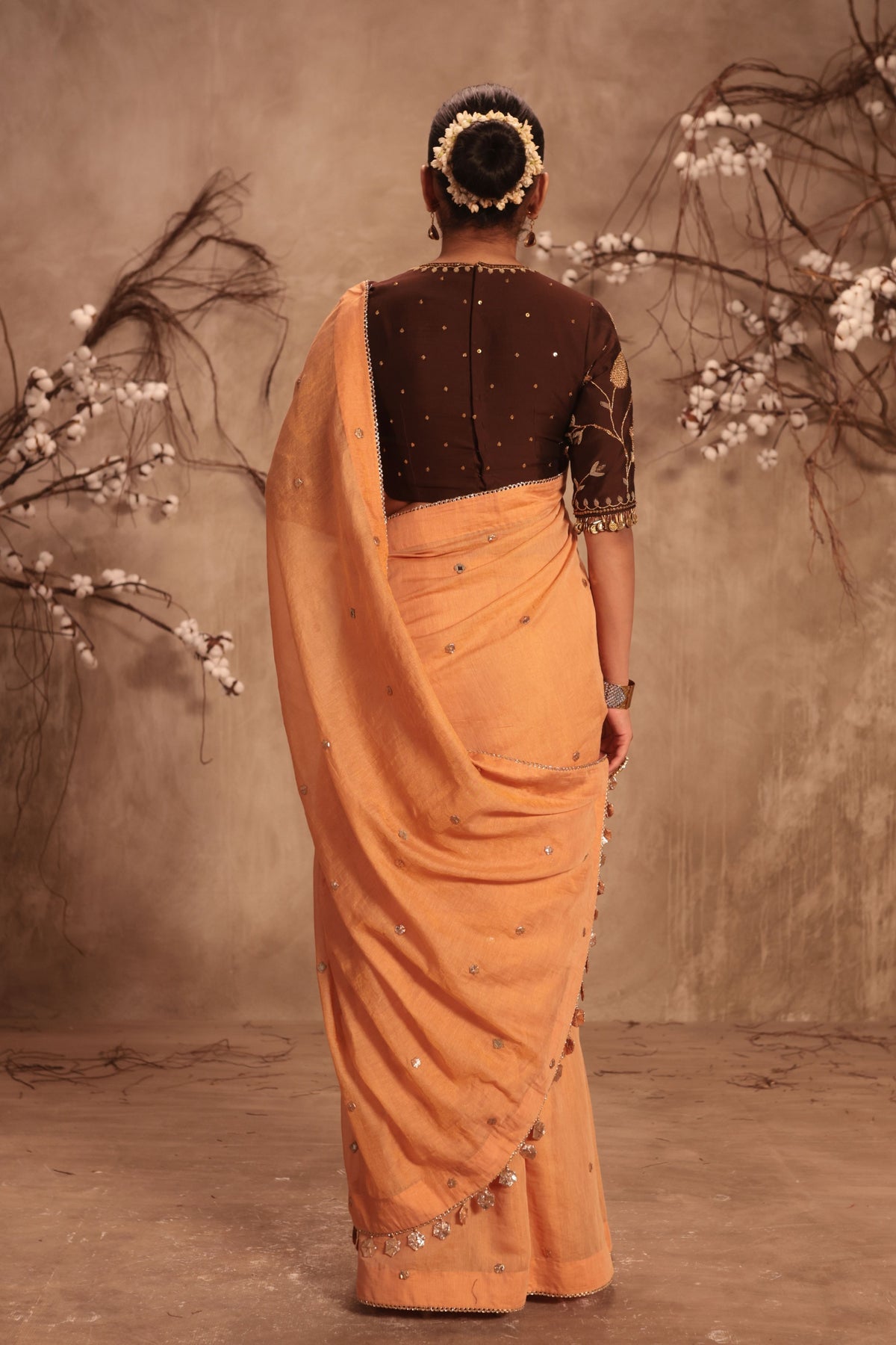 Orange Embroidered Saree Set
