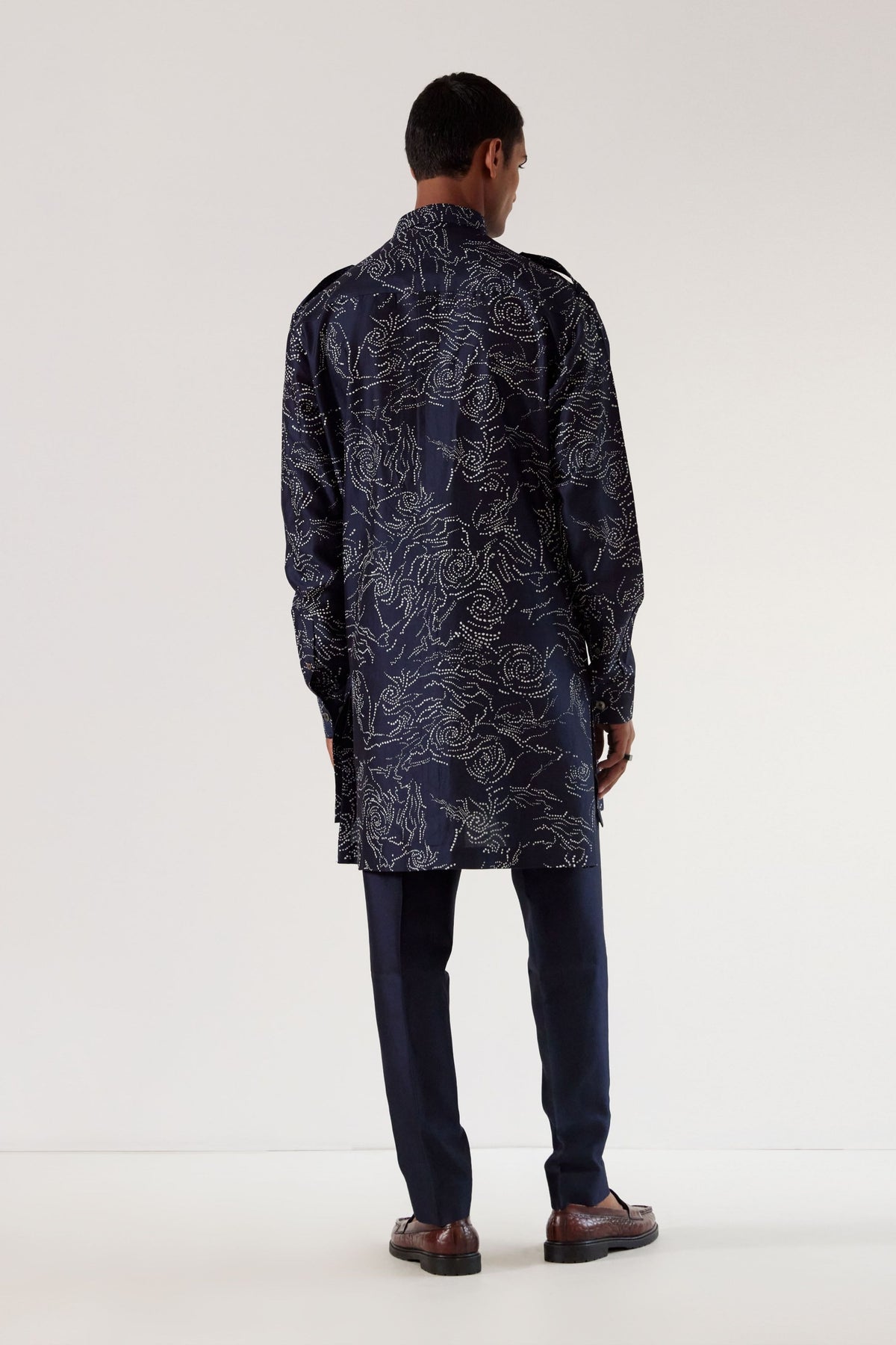 Black Hole Print Front Open Kurta