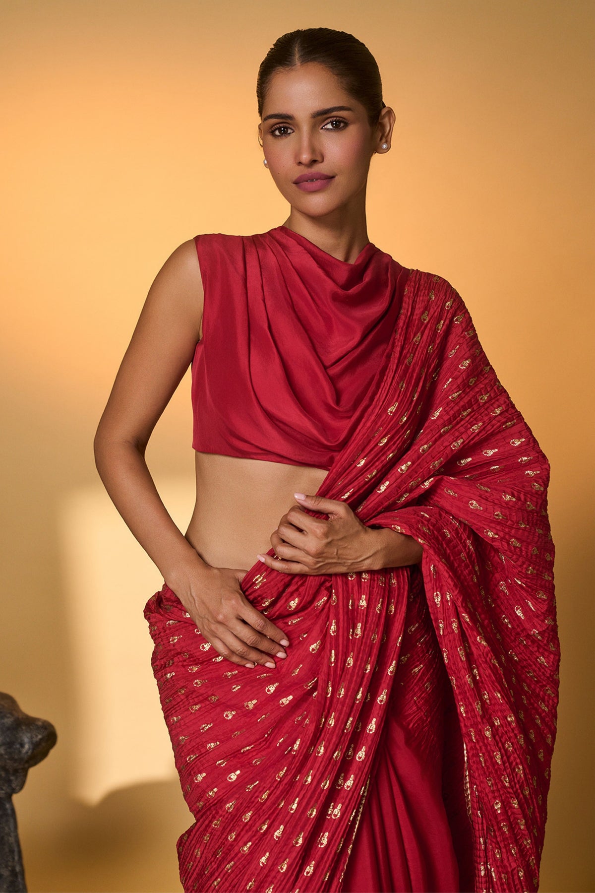 Red Tribal Mask Saree
