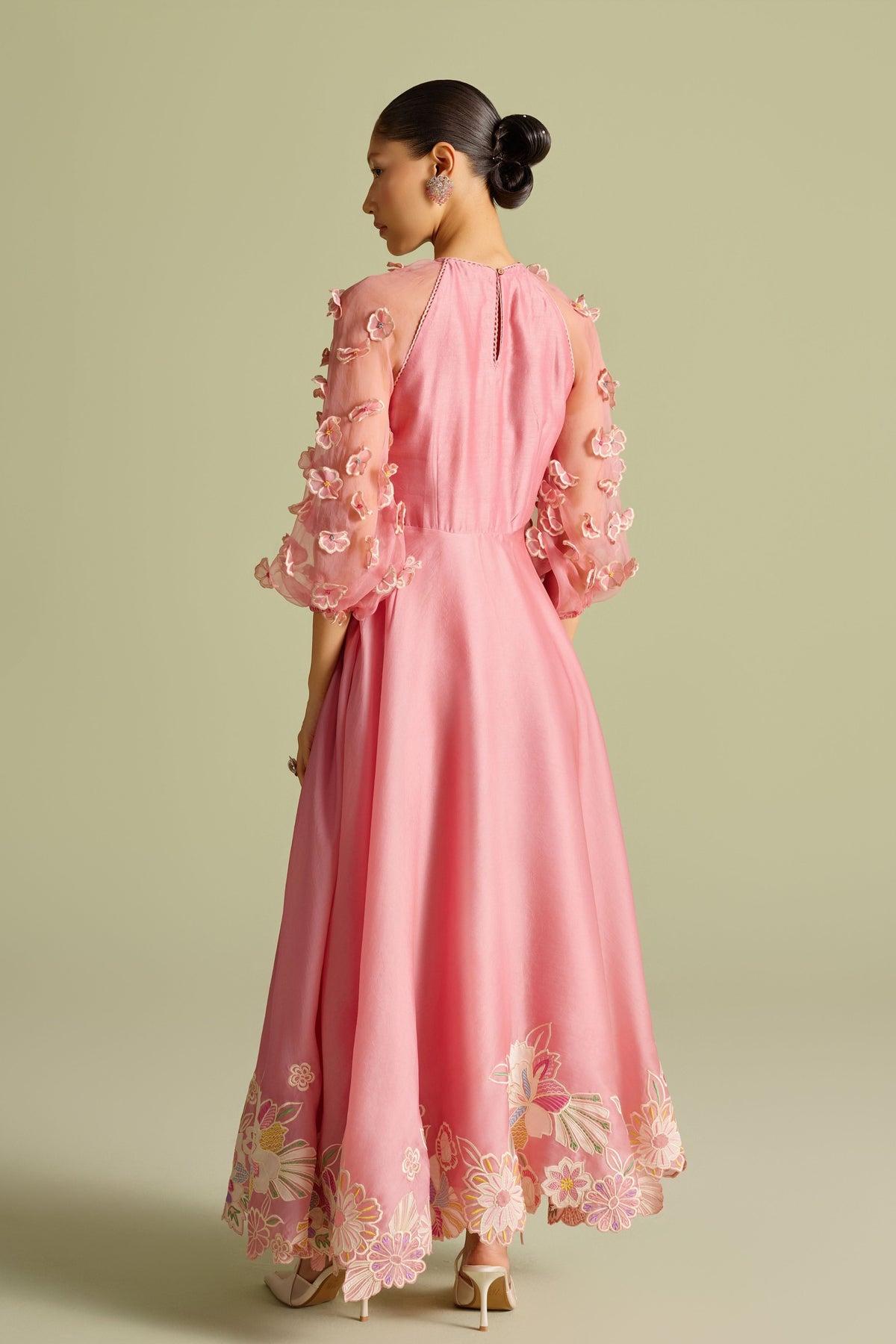 Pink Embroidered Flounce Dress