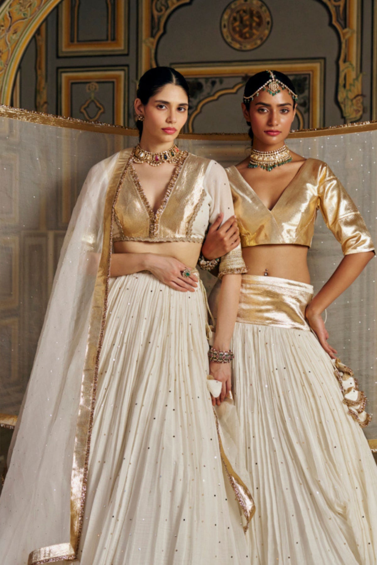 Ivory Golden Zari Lehenga Set