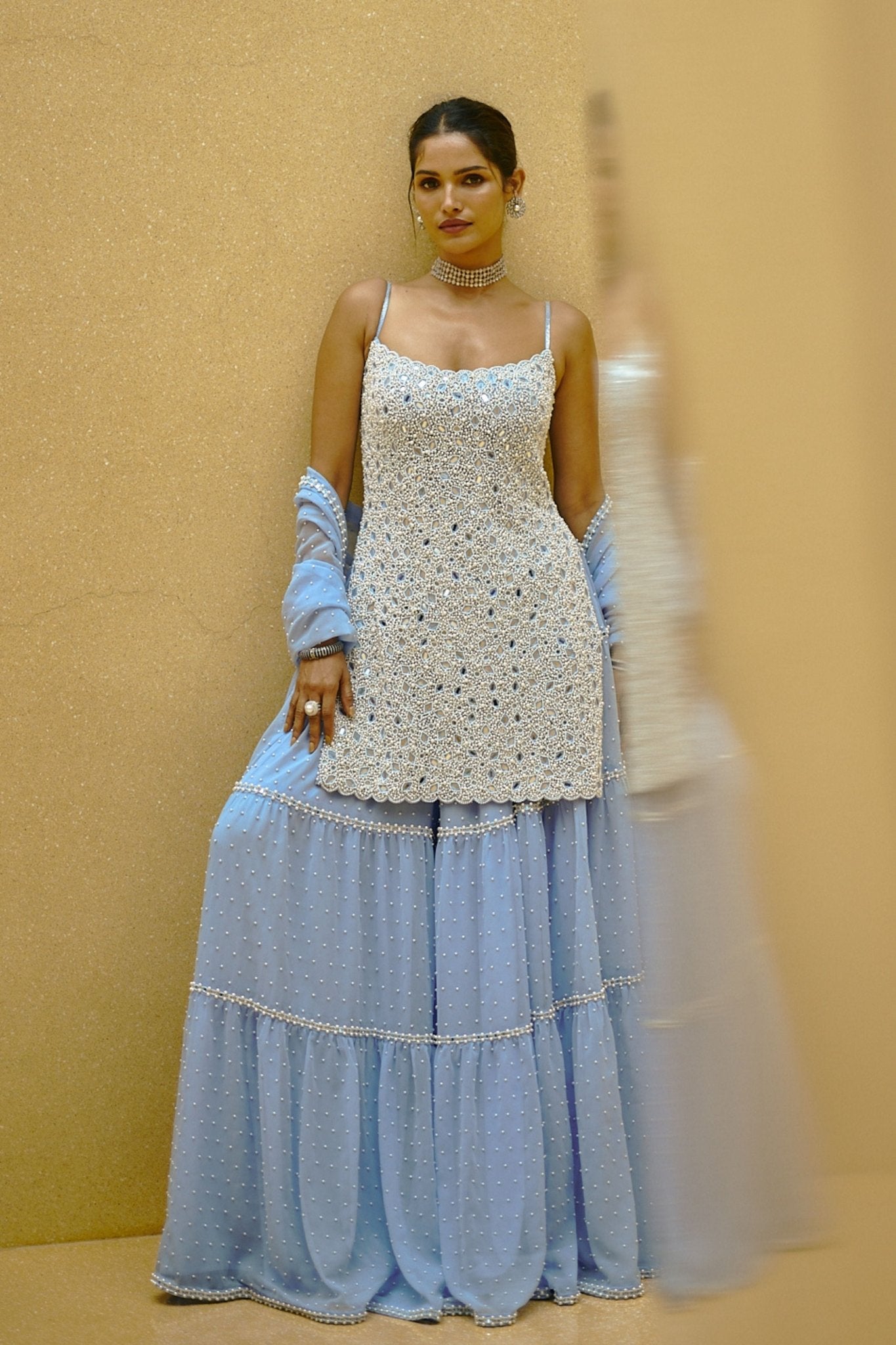 Dew Blue Sharara Set - Vvani by Vani Vats - Elahe