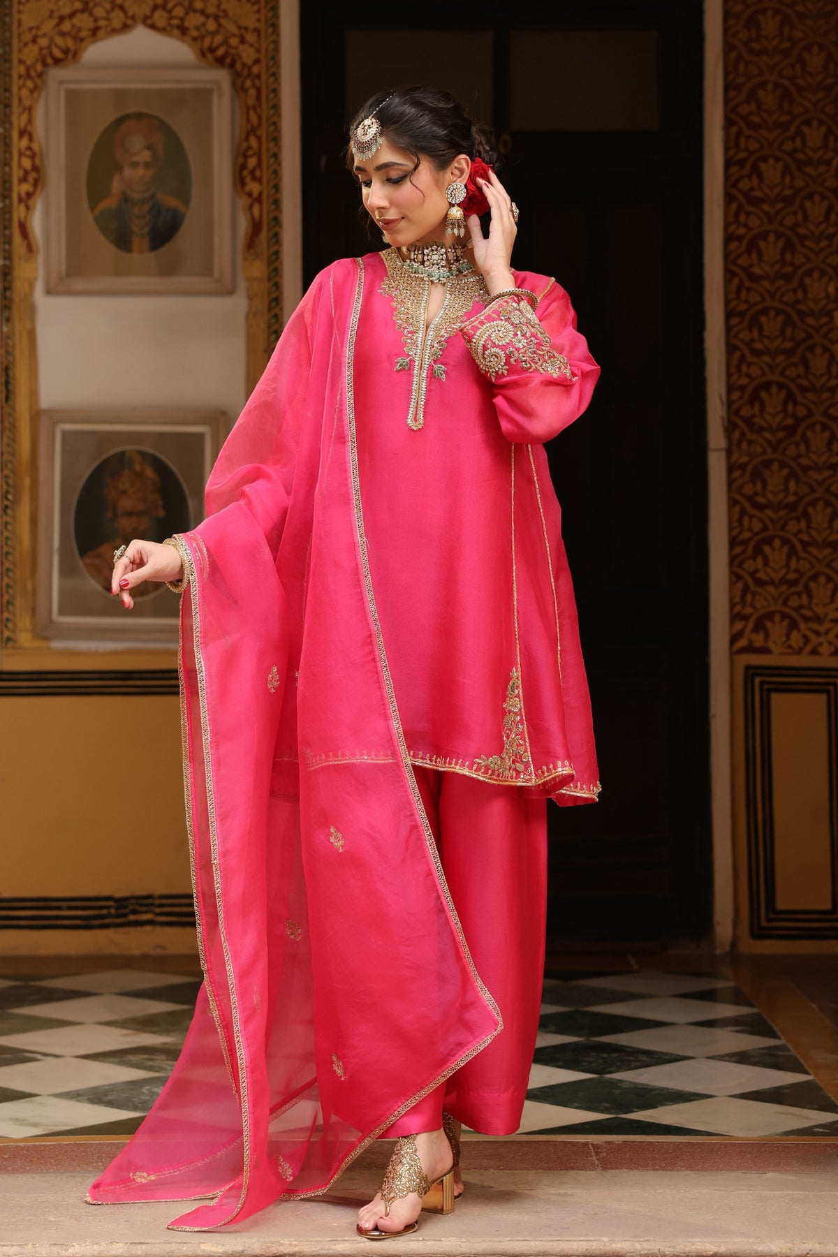 Pink Ahista Short Kurta Set