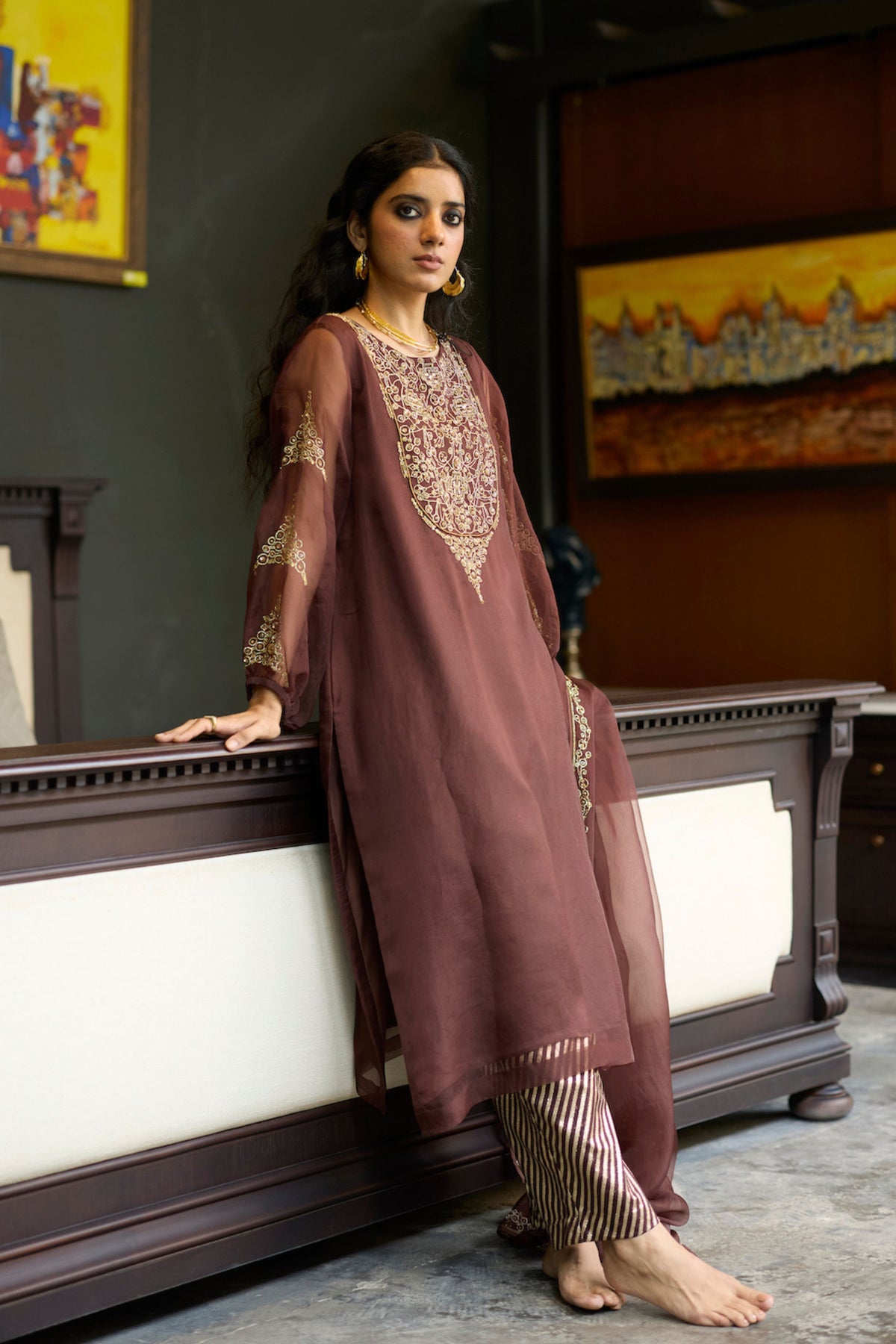 Brown Sukhali Kurta Set
