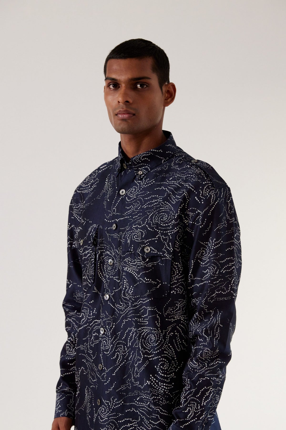 Black Hole Print Front Open Kurta