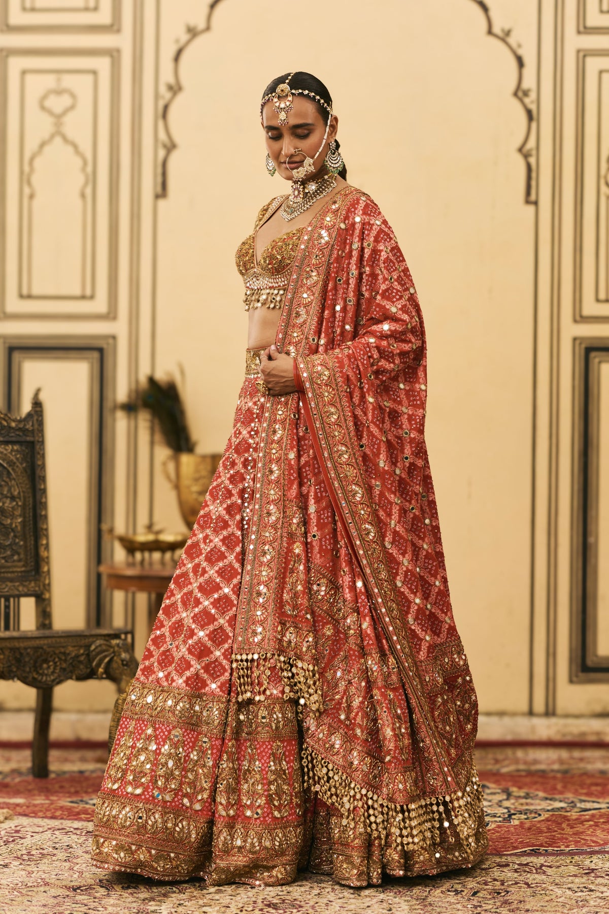 Red Bandhani Lehenga Set