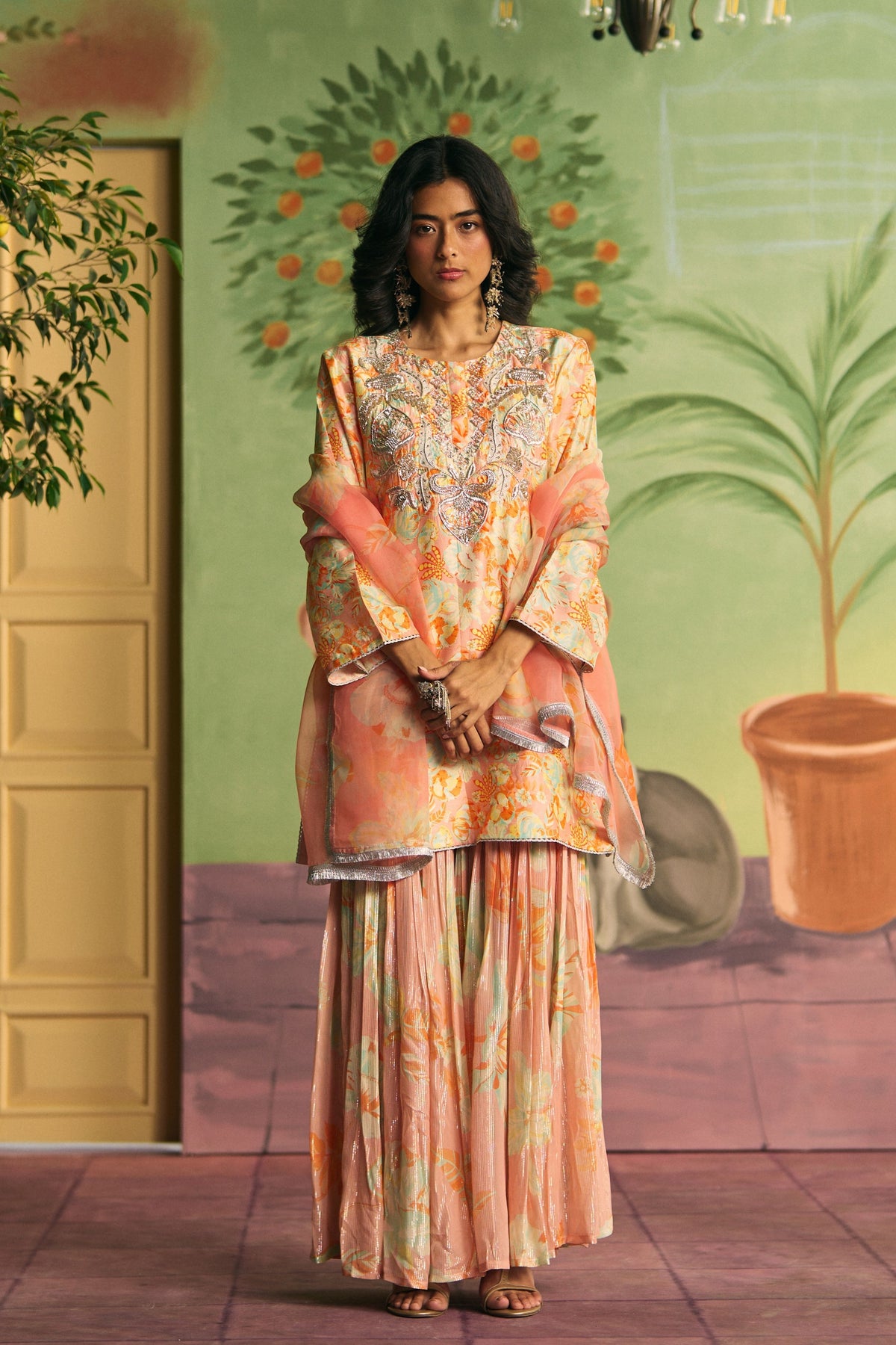 Peach Petal Garden Sharara Set