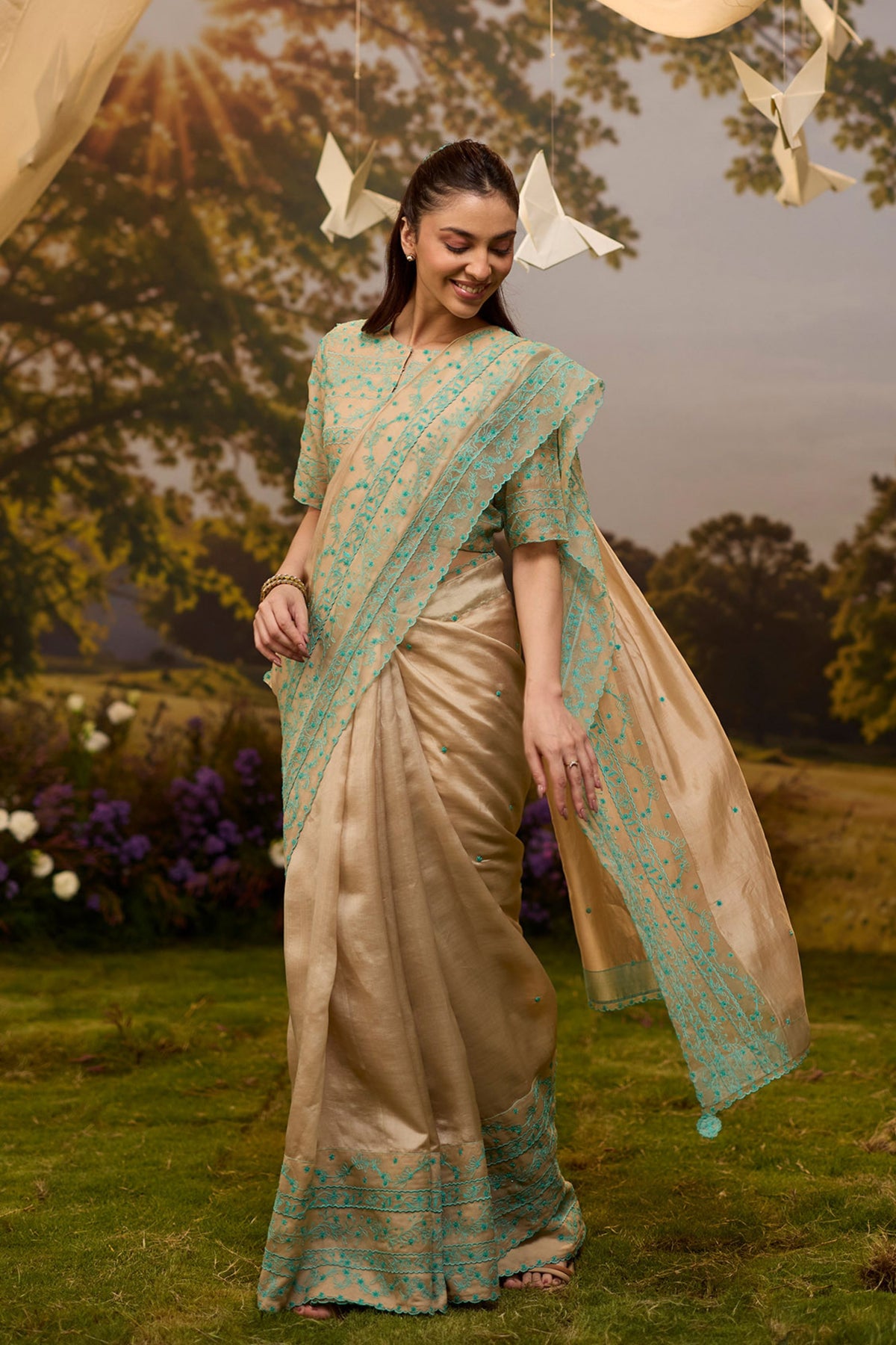 Woodland Stories Embroidered Beige Saree