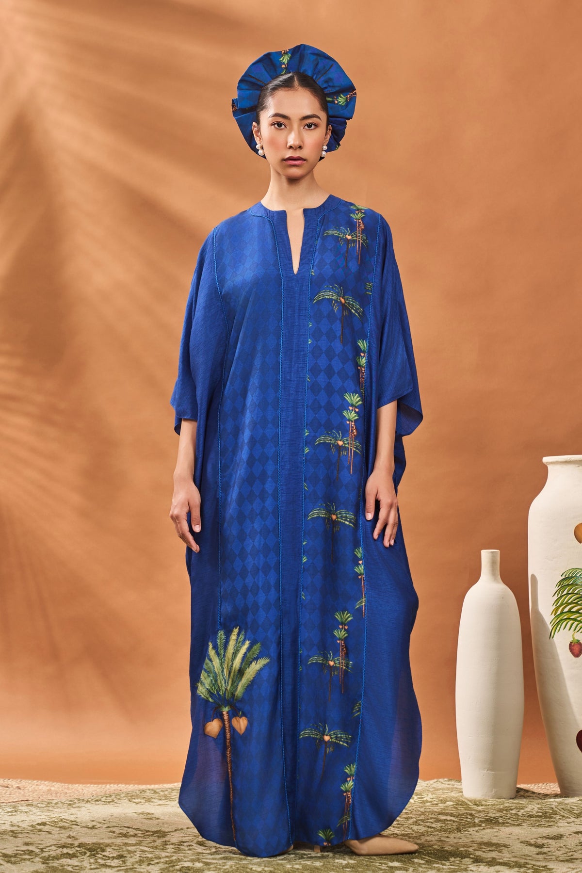 Navy Blooming Board Kaftan