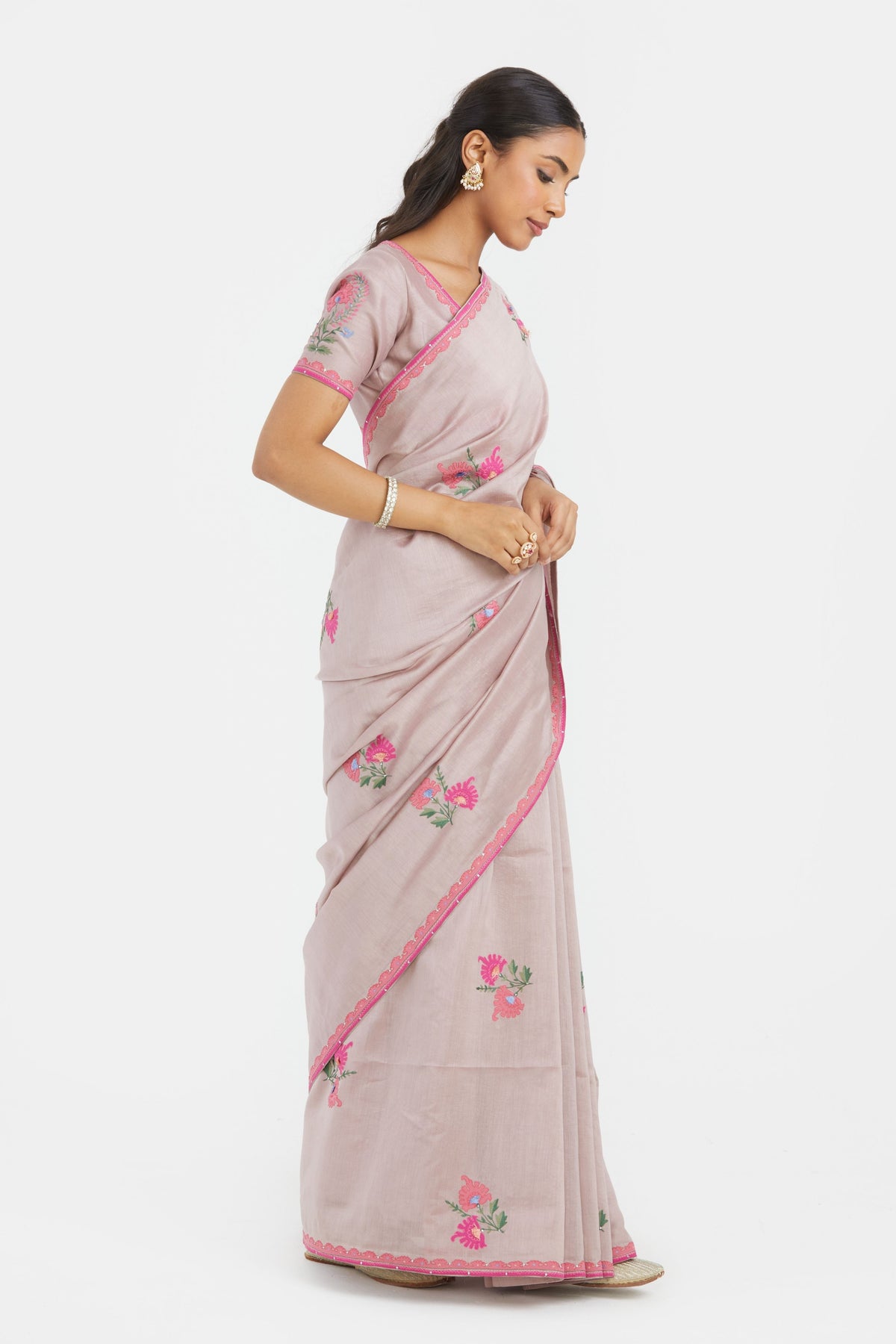 Lilac Silk Chanderi Saree Set