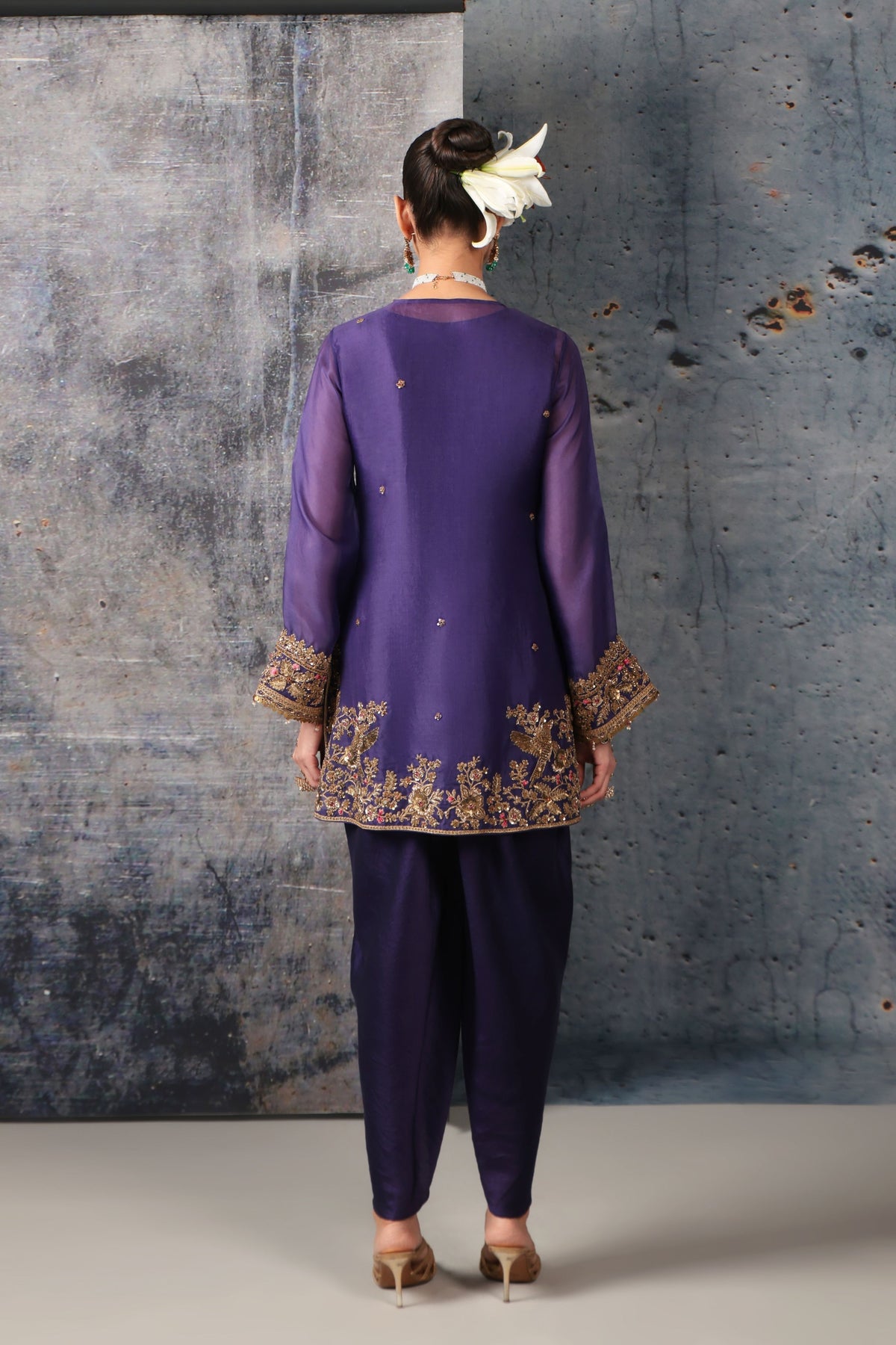 Purple Heavy Short Kurta Set